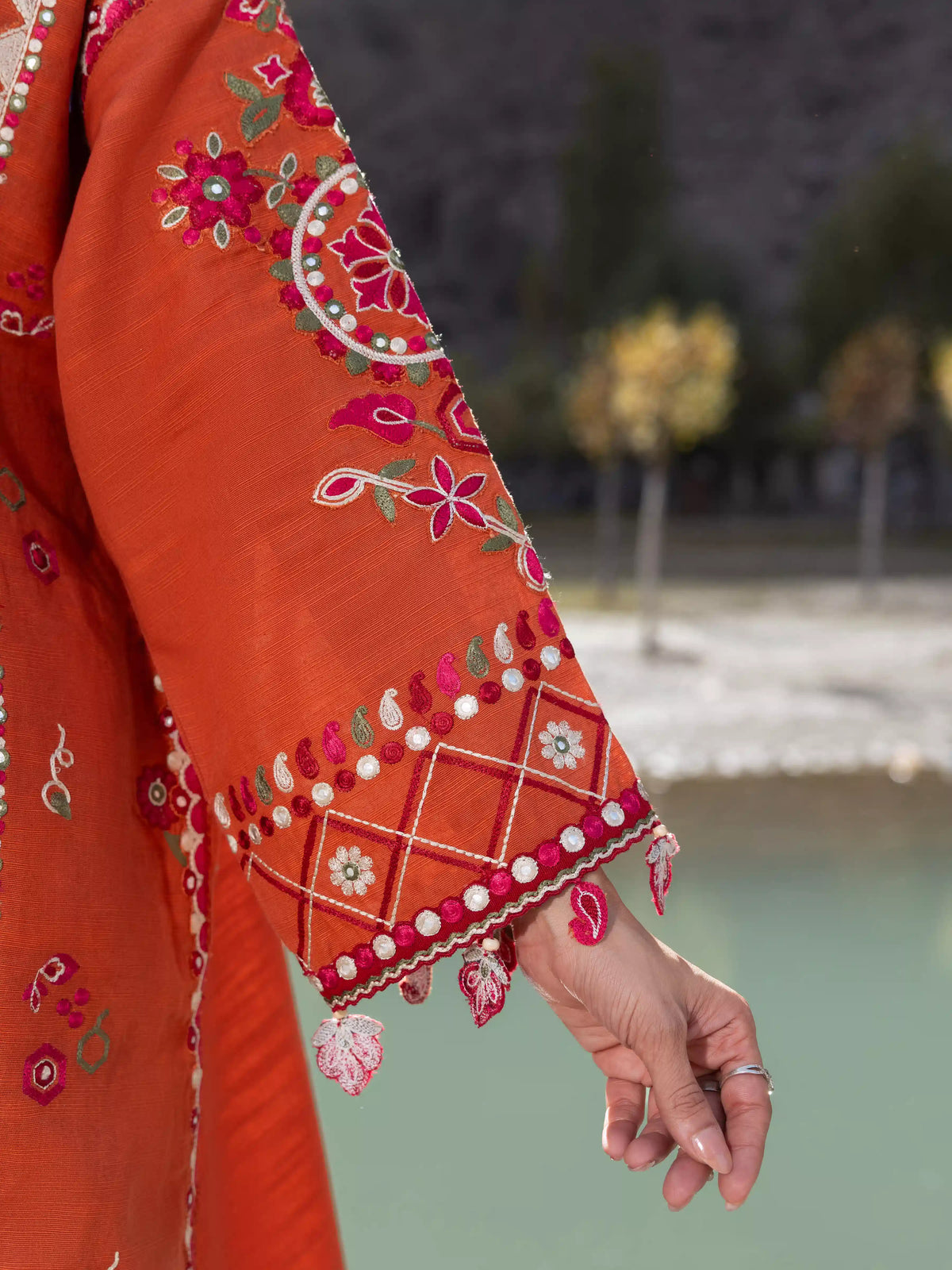 Edenrobe Kohsaar Rust Khaddar 3-Piece Suit | EWU6V11-34009-3P