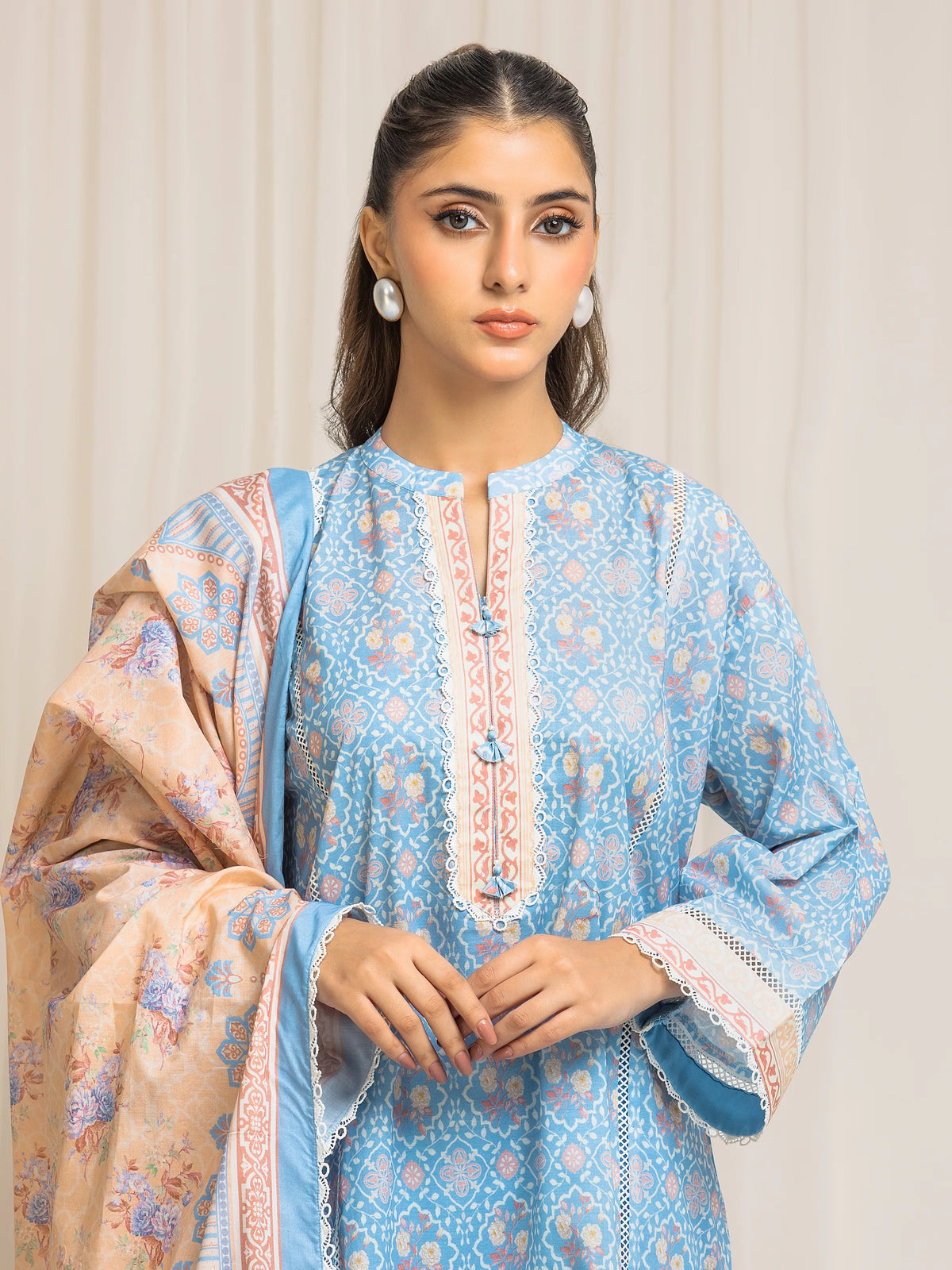 Edenrobe Allure Blue Lawn 3-Piece Suit | EWU6A1-36571-3P