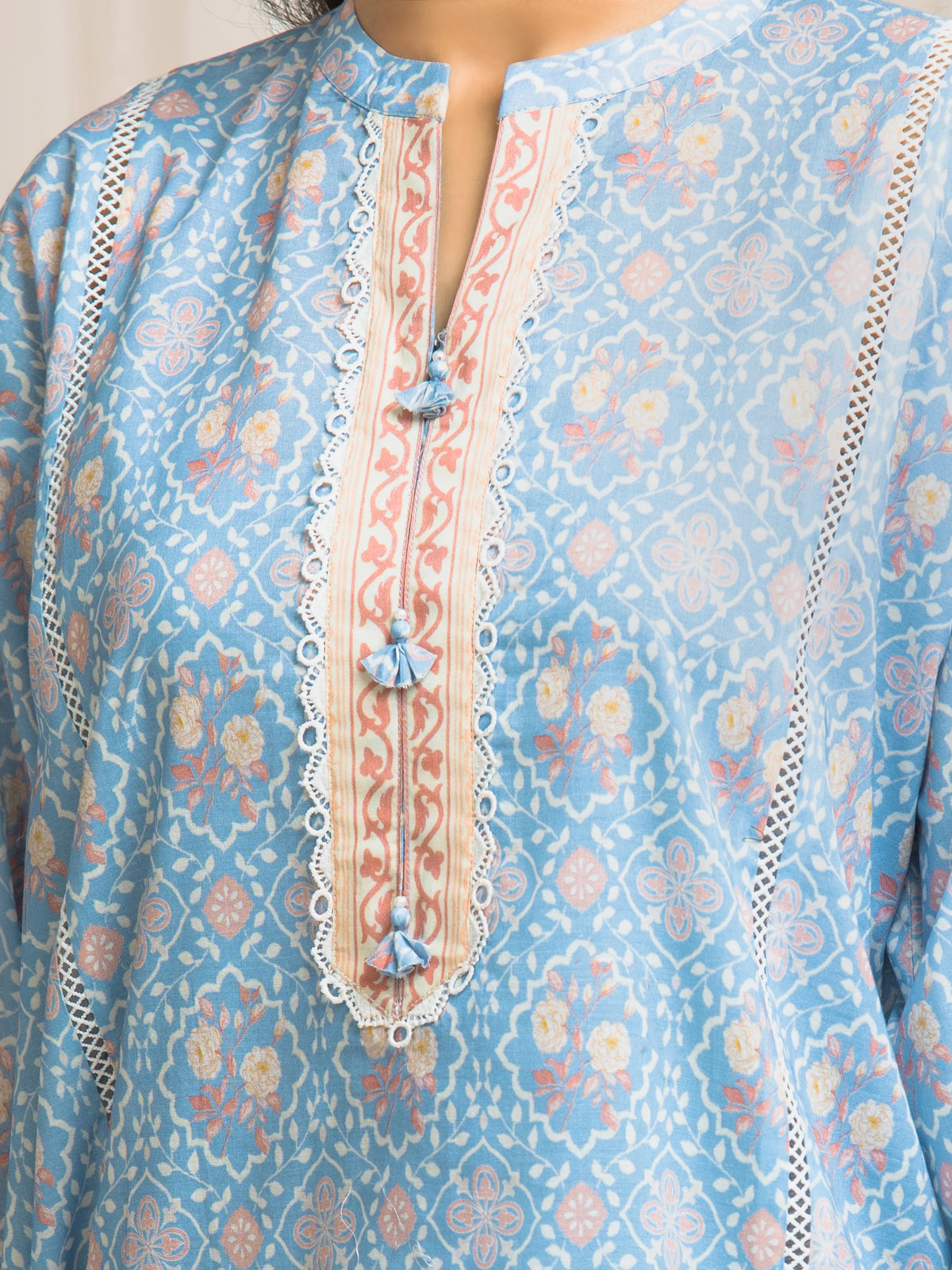 Edenrobe Allure Blue Lawn 3-Piece Suit | EWU6A1-36571-3P
