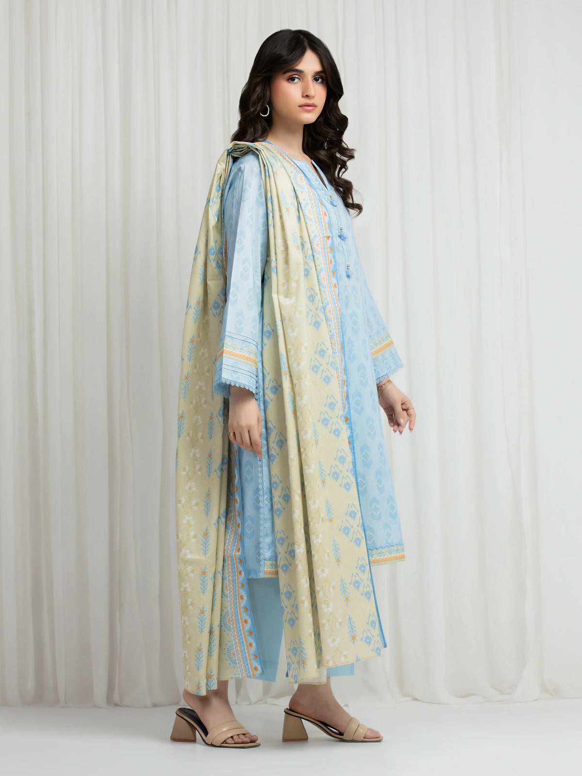 Edenrobe Allure Sky Blue Lawn 3-Piece Suit | EWU6A1-36616-3P