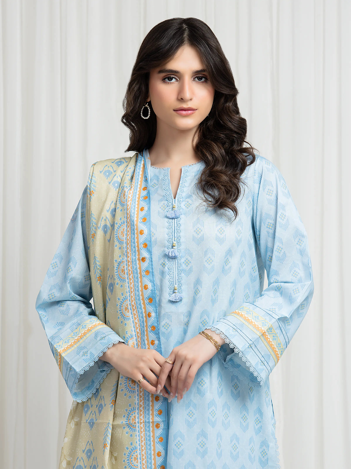 Edenrobe Allure Sky Blue Lawn 3-Piece Suit | EWU6A1-36616-3P