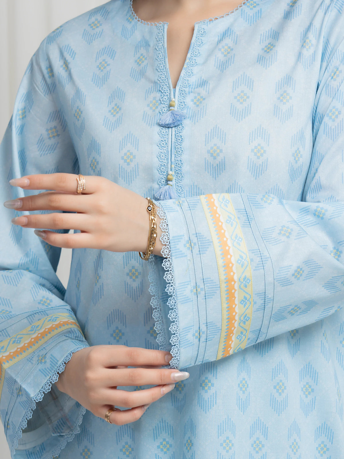 Edenrobe Allure Sky Blue Lawn 3-Piece Suit | EWU6A1-36616-3P