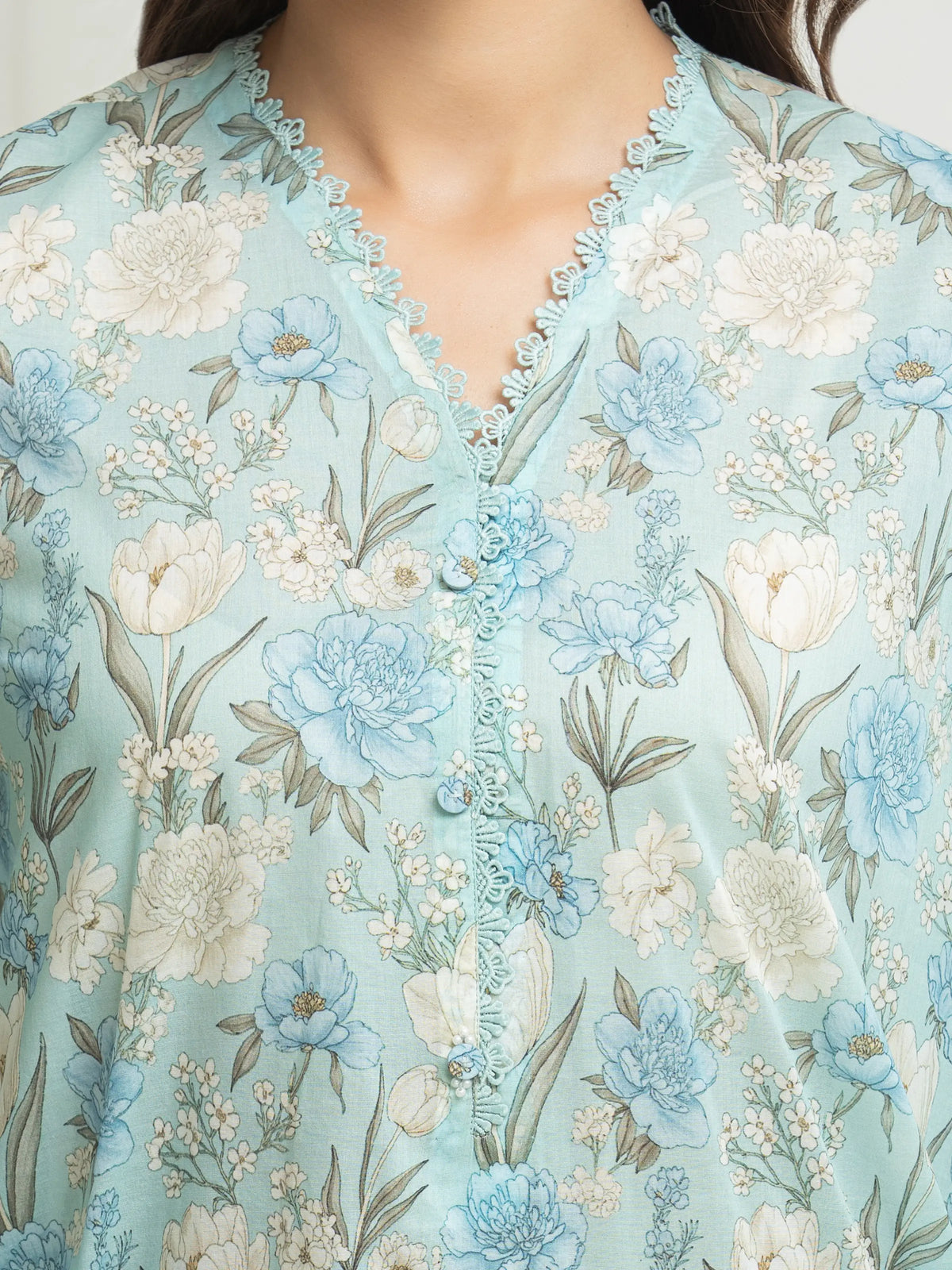 Edenrobe Allure Aqua Lawn 3-Piece Suit | EWU6A1-36634-3P