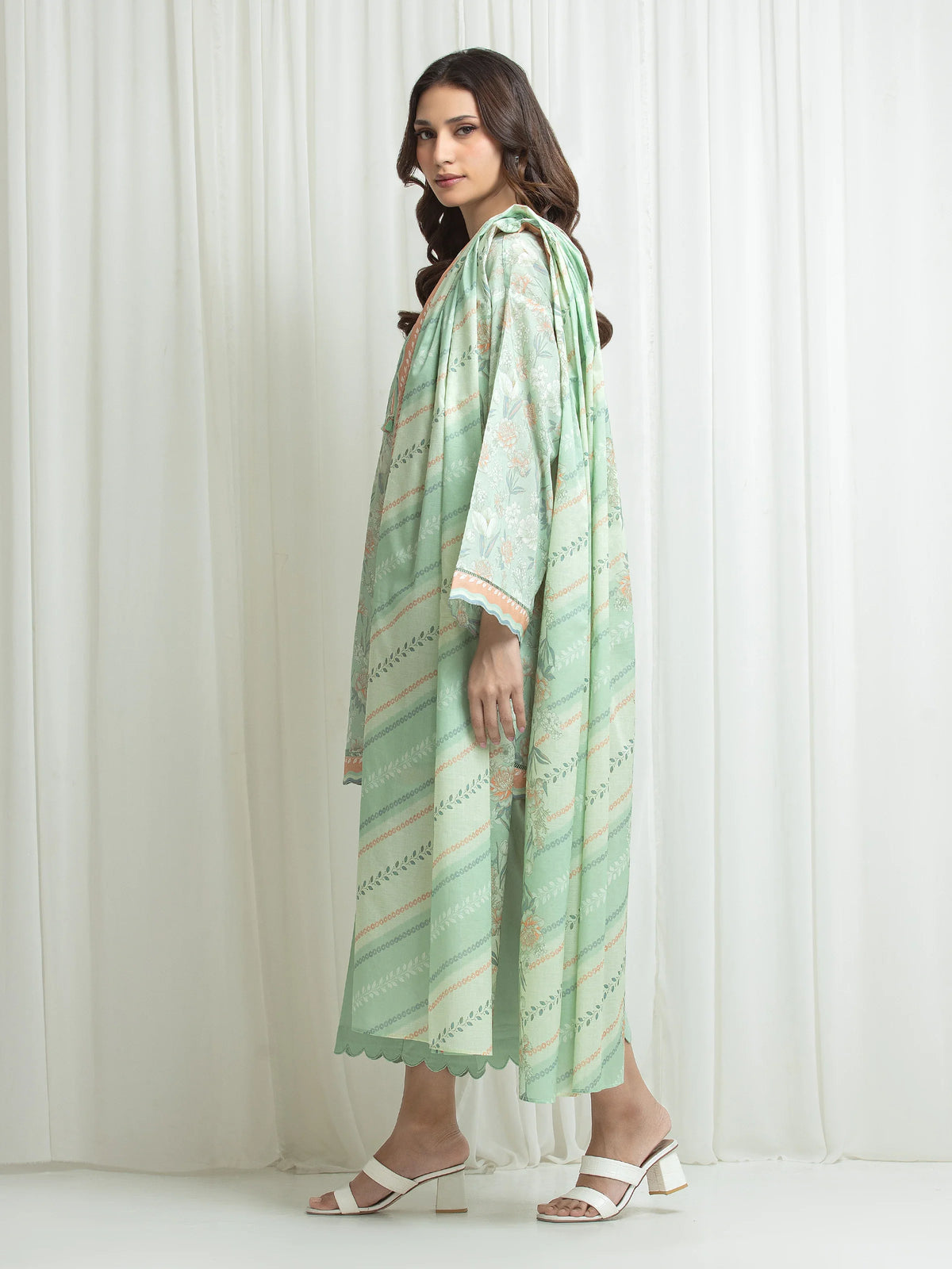 Edenrobe Allure Green Lawn 3-Piece Suit | EWU6A1-36635-3P