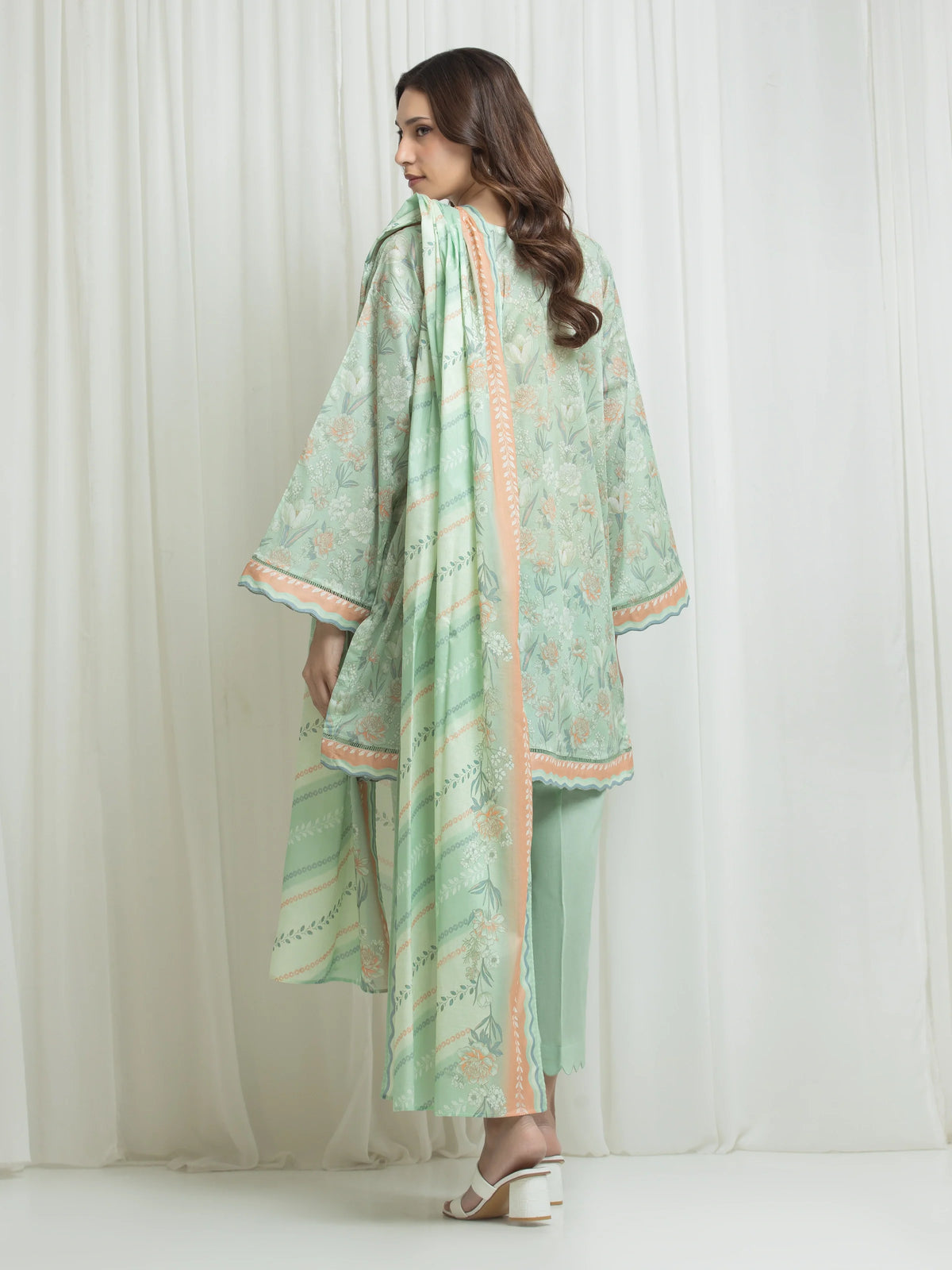 Edenrobe Allure Green Lawn 3-Piece Suit | EWU6A1-36635-3P
