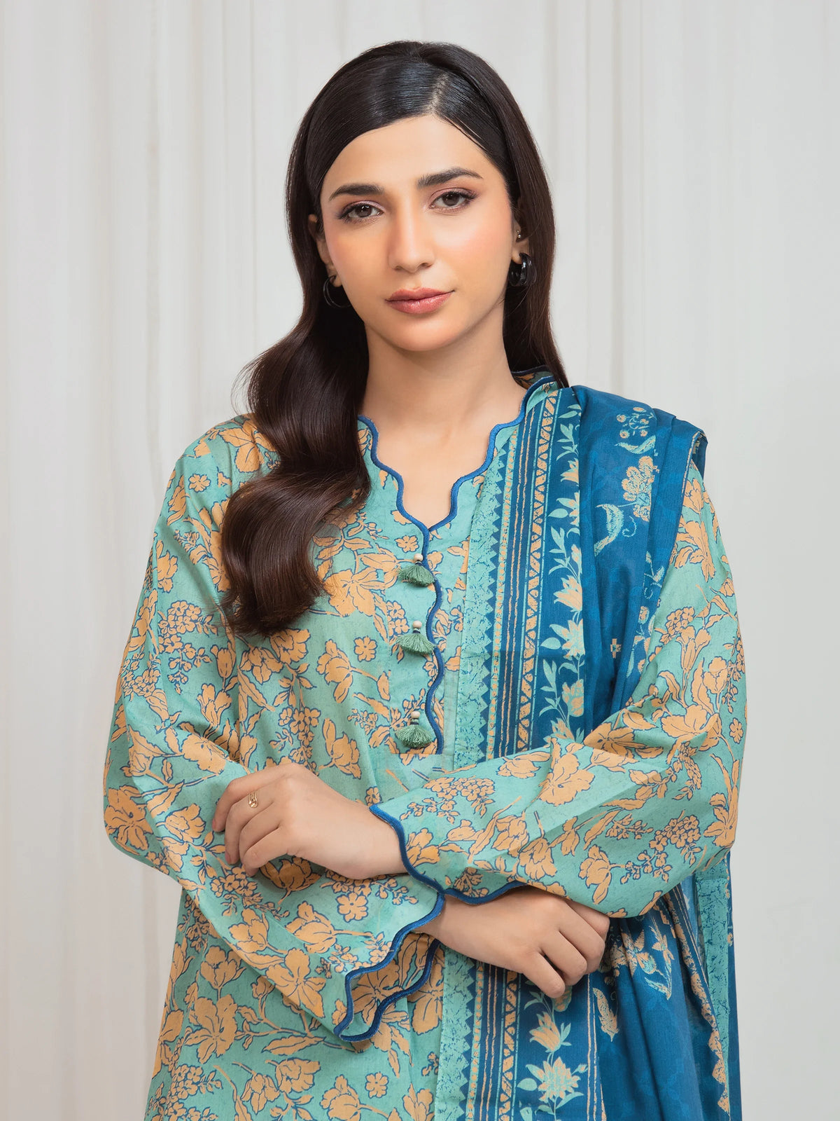 Edenrobe Allure Green Lawn 3-Piece Suit | EWU6A1-36654-3P