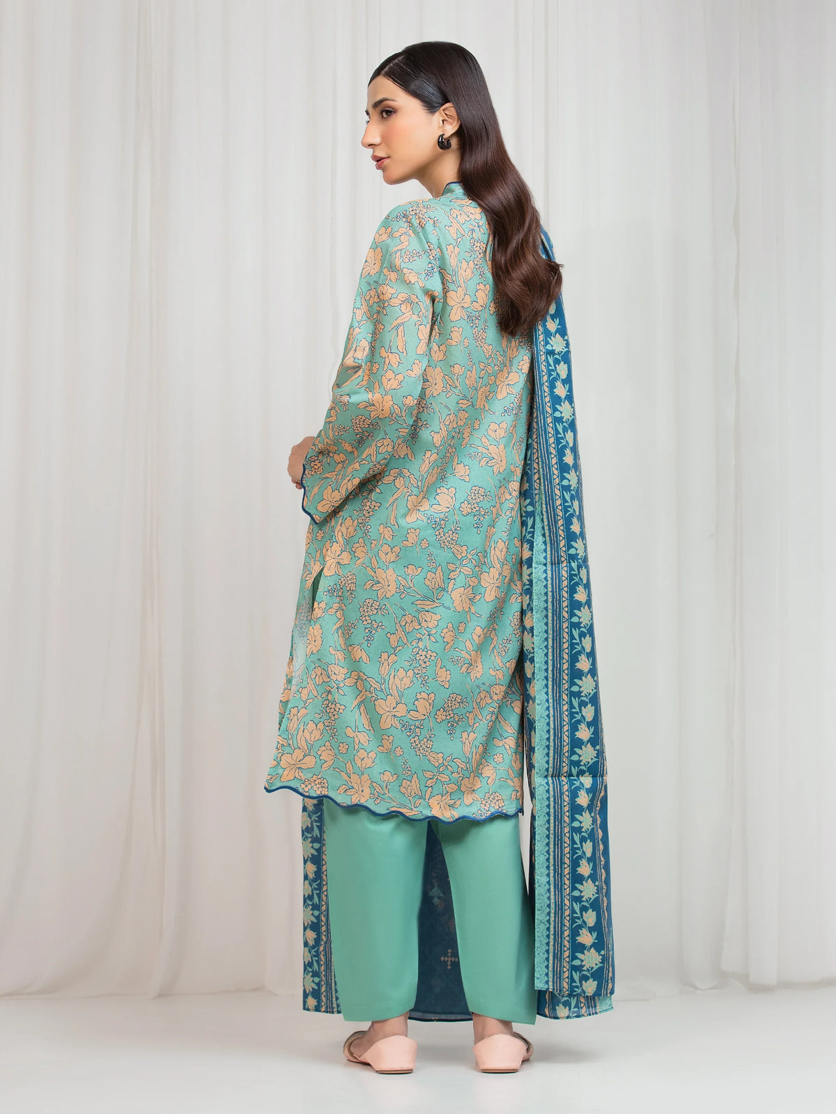 Edenrobe Allure Green Lawn 3-Piece Suit | EWU6A1-36654-3P