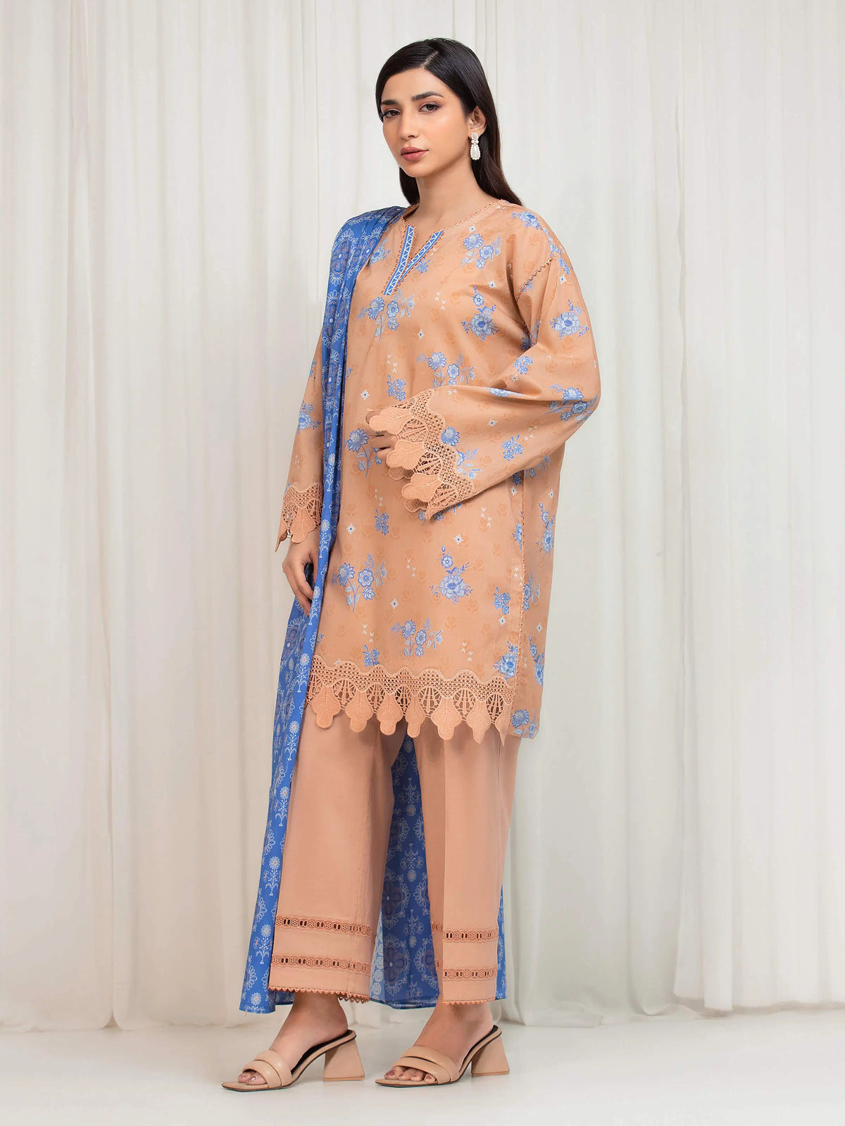 Edenrobe Allure Brown Lawn 3-Piece Suit | EWU6A1-36675-3P