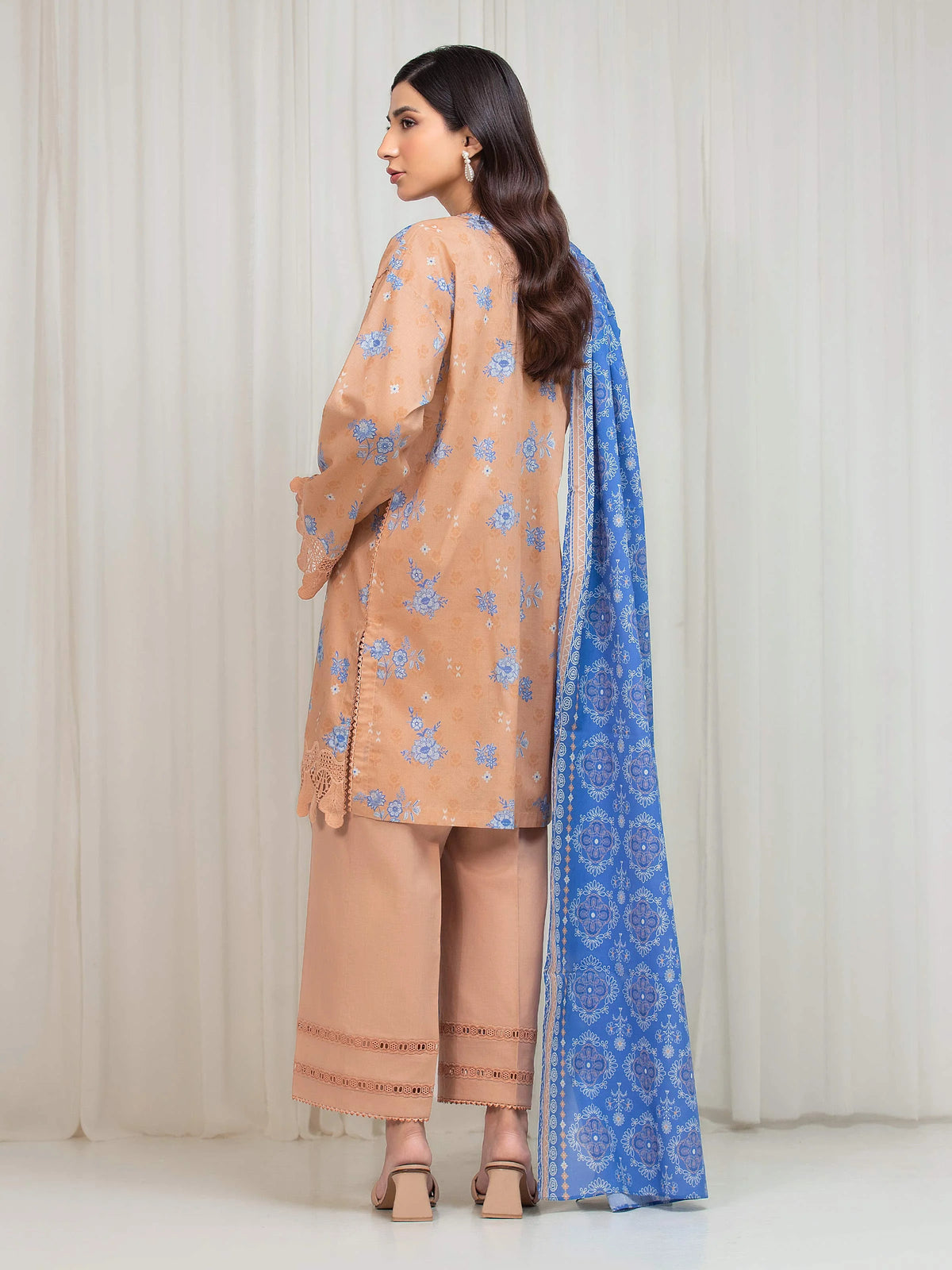 Edenrobe Allure Brown Lawn 3-Piece Suit | EWU6A1-36675-3P