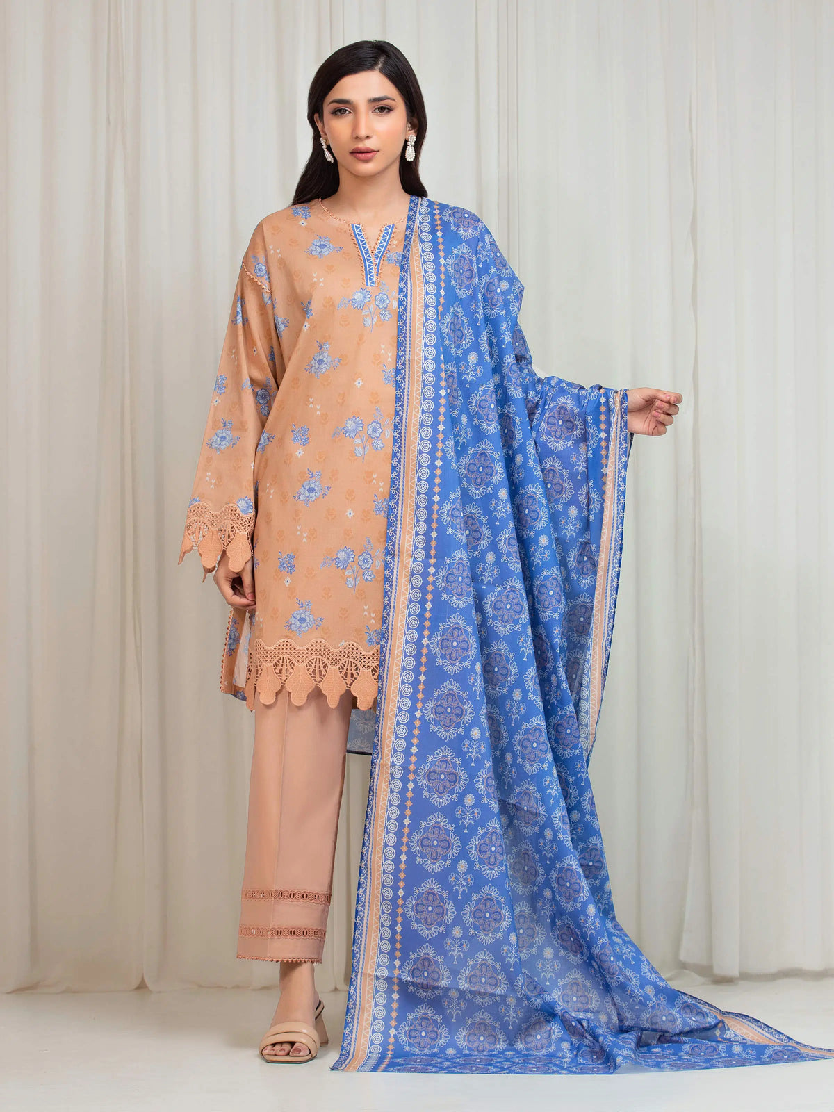 Edenrobe Allure Brown Lawn 3-Piece Suit | EWU6A1-36675-3P