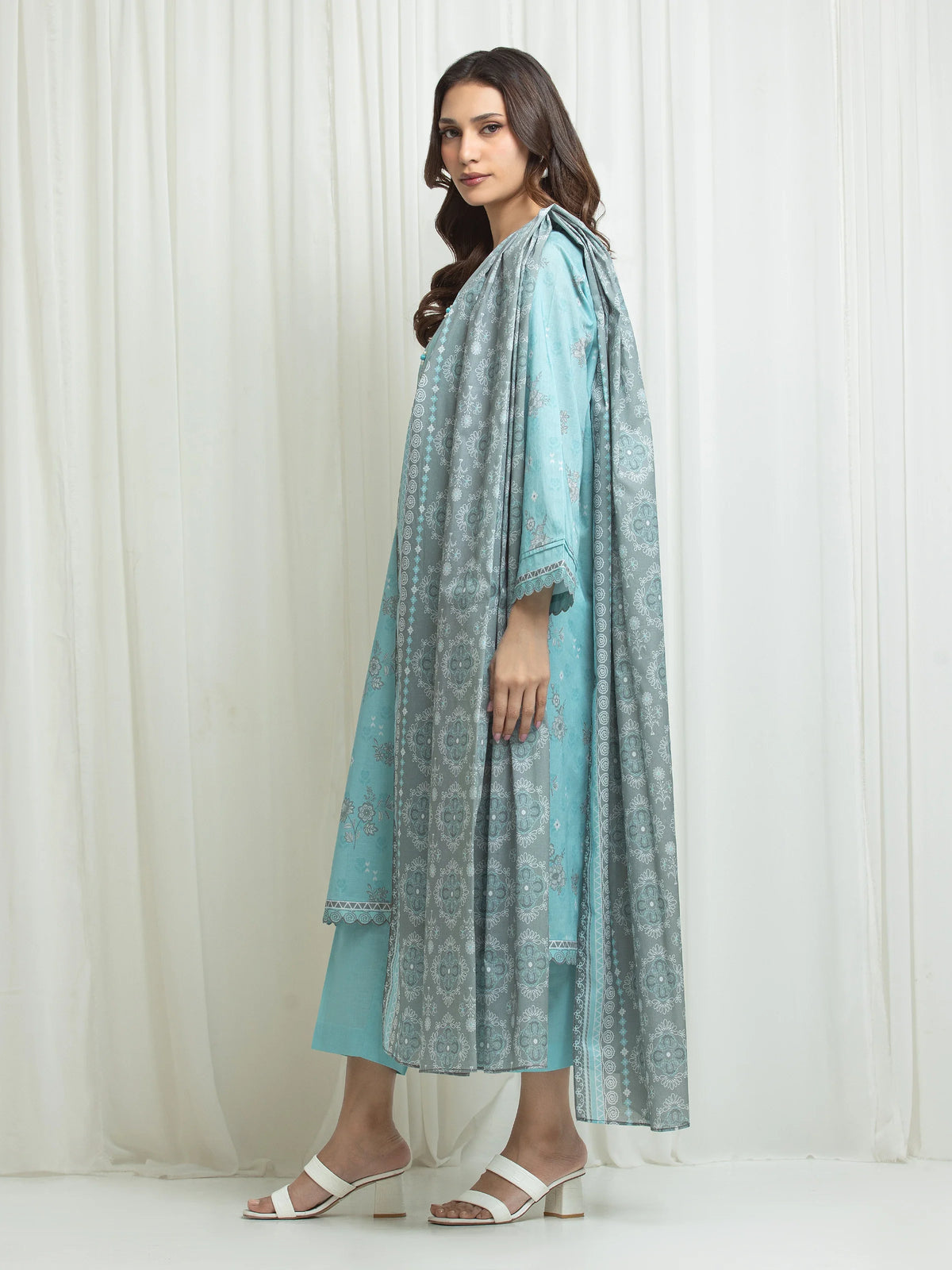 Edenrobe Allure Aqua Lawn 3-Piece Suit | EWU6A1-36676-3P