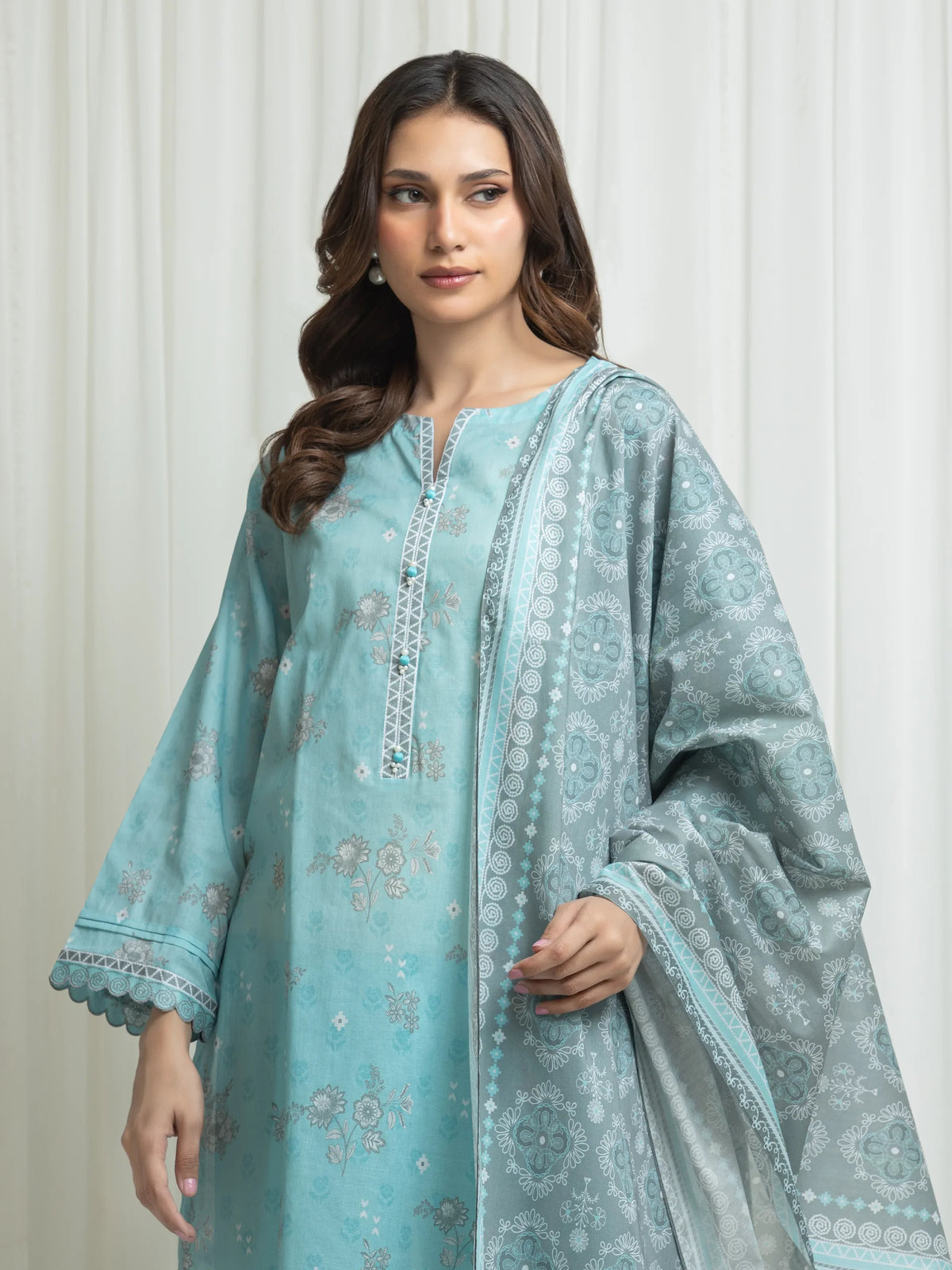 Edenrobe Allure Aqua Lawn 3-Piece Suit | EWU6A1-36676-3P