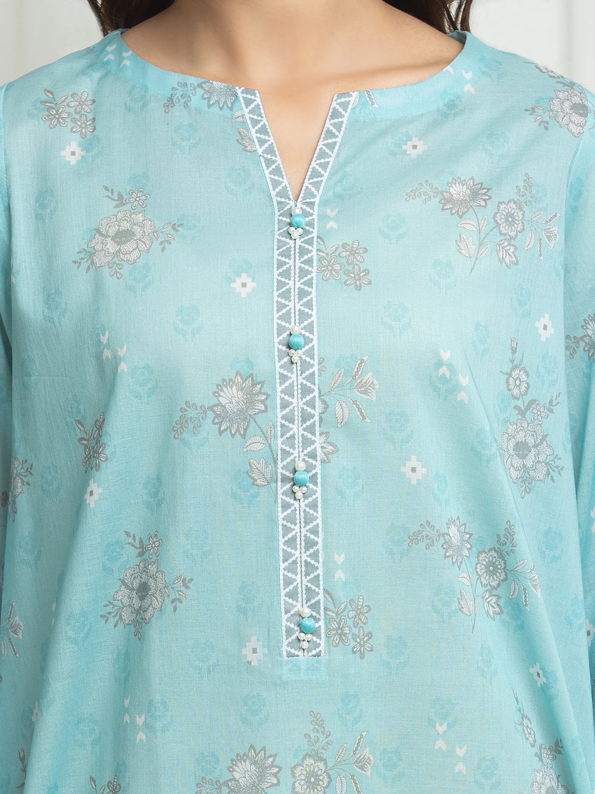 Edenrobe Allure Aqua Lawn 3-Piece Suit | EWU6A1-36676-3P
