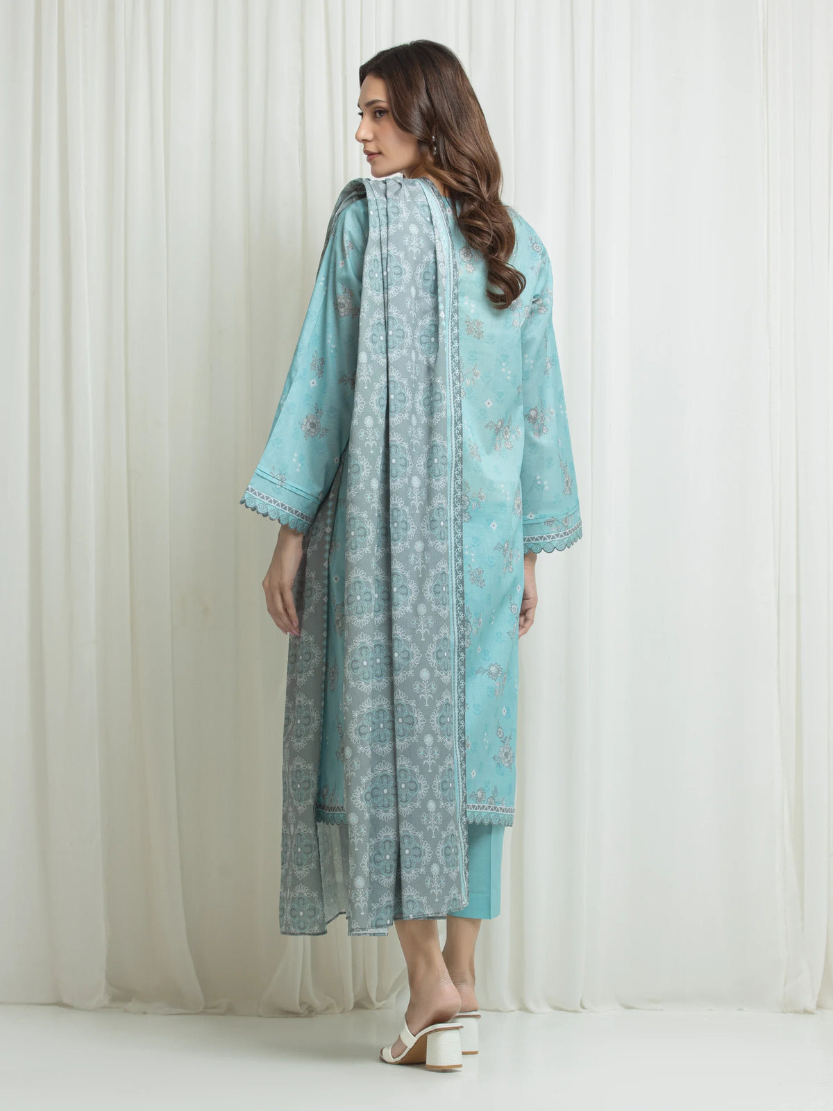 Edenrobe Allure Aqua Lawn 3-Piece Suit | EWU6A1-36676-3P