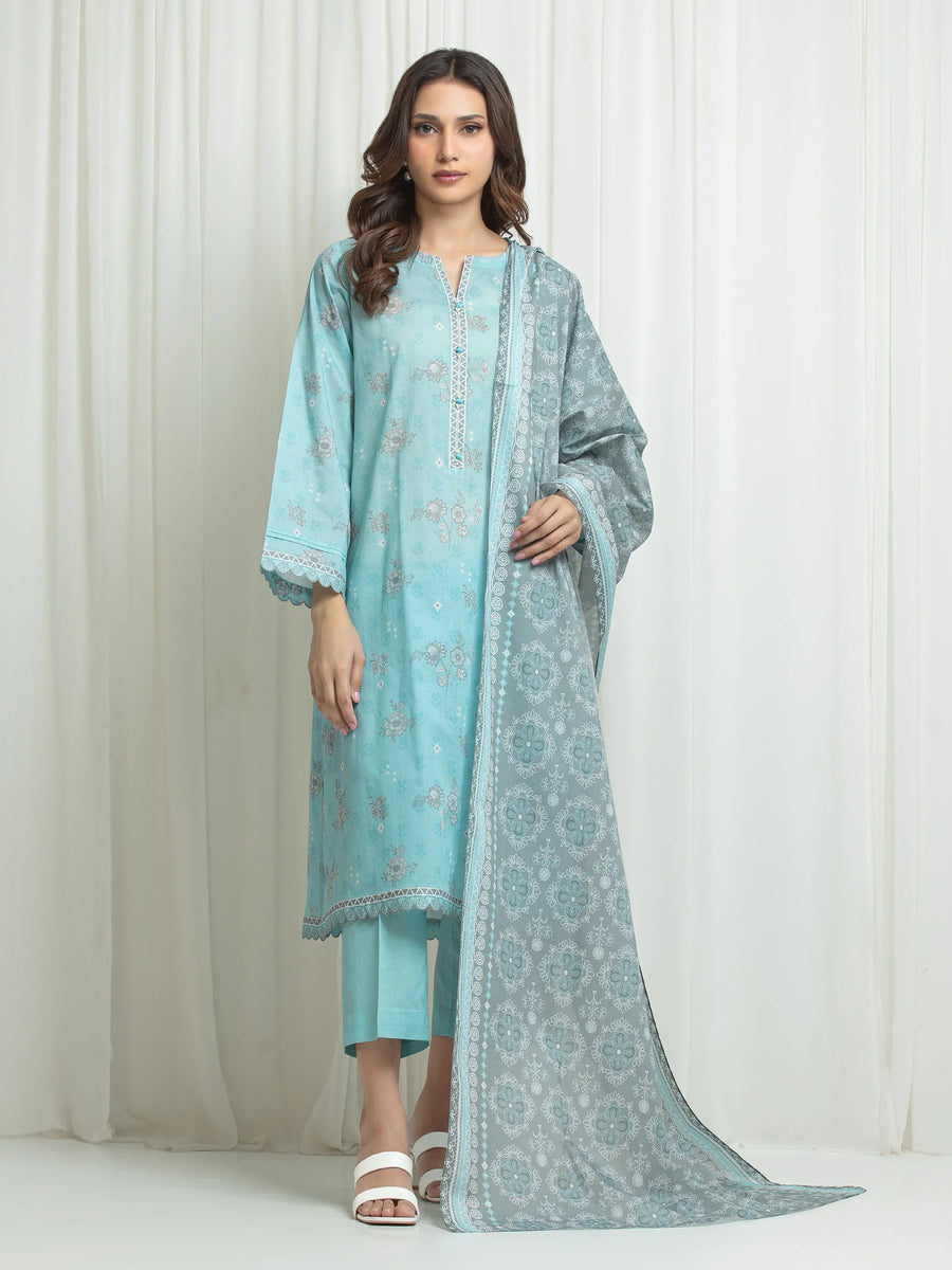 Edenrobe Allure Aqua Lawn 3-Piece Suit | EWU6A1-36676-3P
