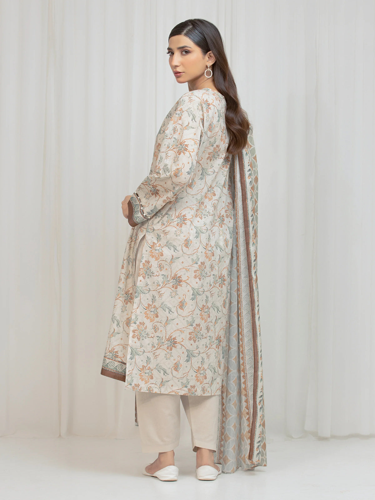 Edenrobe Allure Beige Lawn 3-Piece Suit | EWU6A1-36677-3P