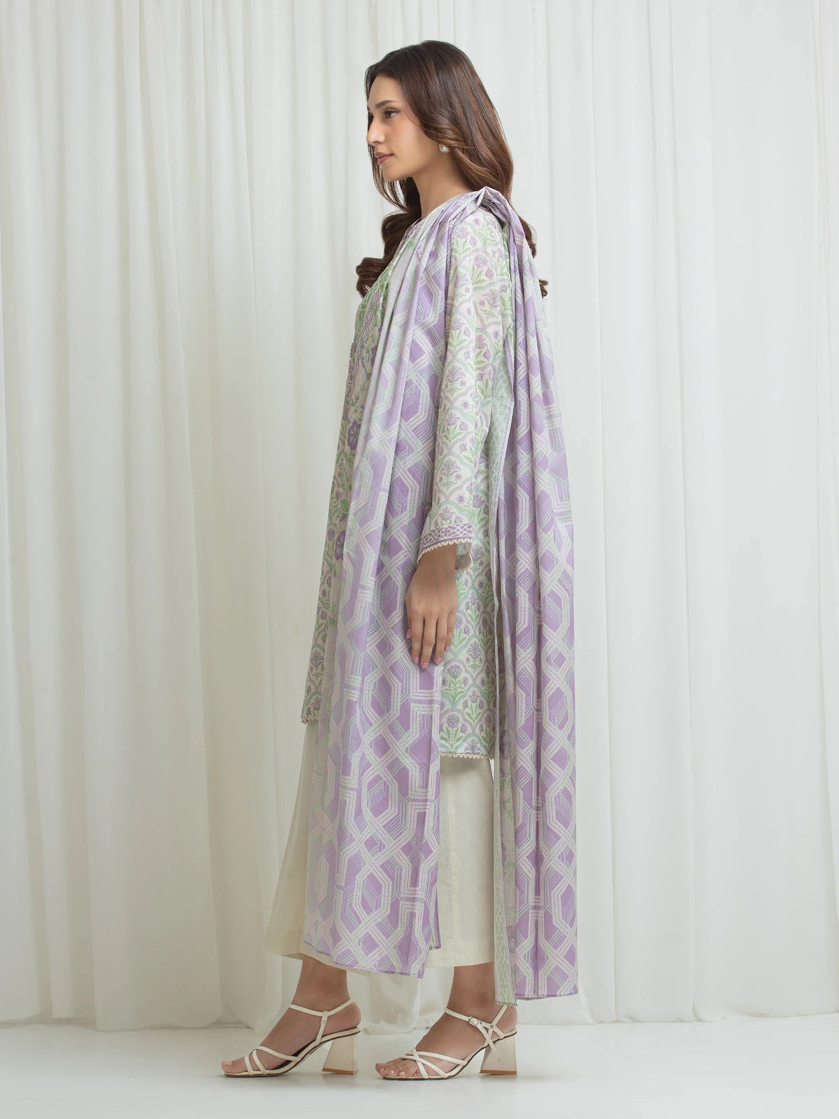 Edenrobe Allure Beige Lawn 3-Piece Suit | EWU6A1-36703-3P