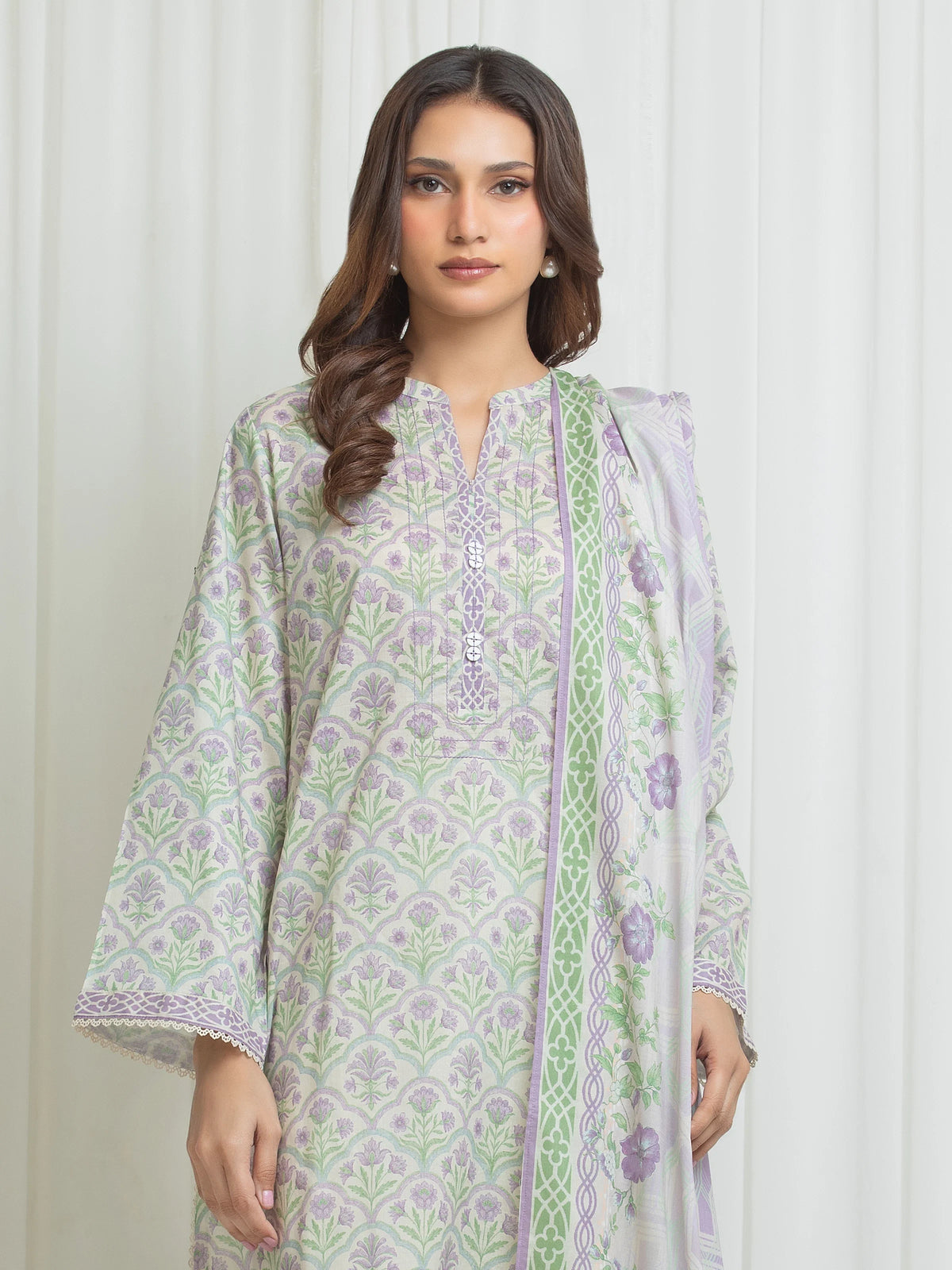 Edenrobe Allure Beige Lawn 3-Piece Suit | EWU6A1-36703-3P