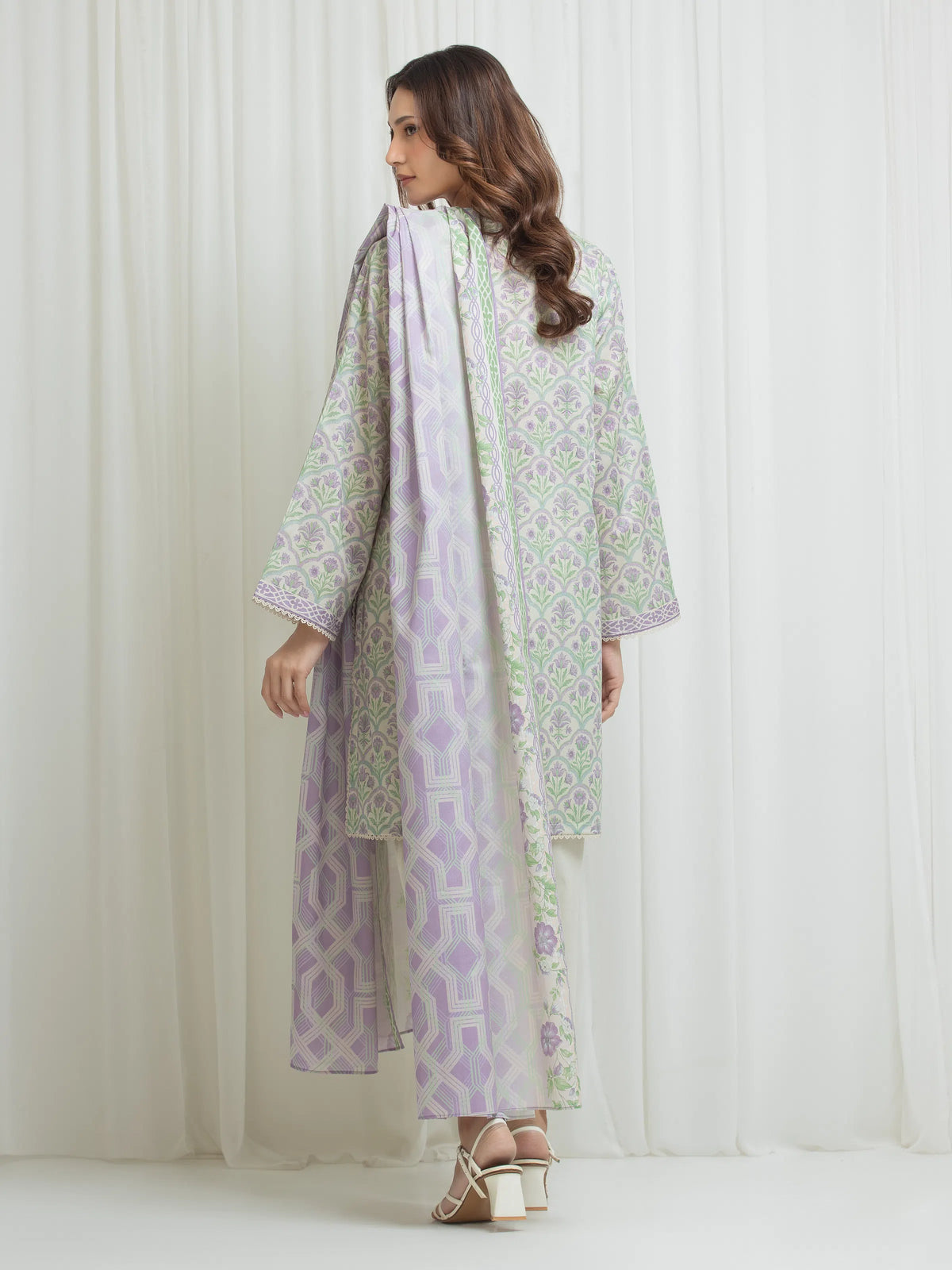Edenrobe Allure Beige Lawn 3-Piece Suit | EWU6A1-36703-3P