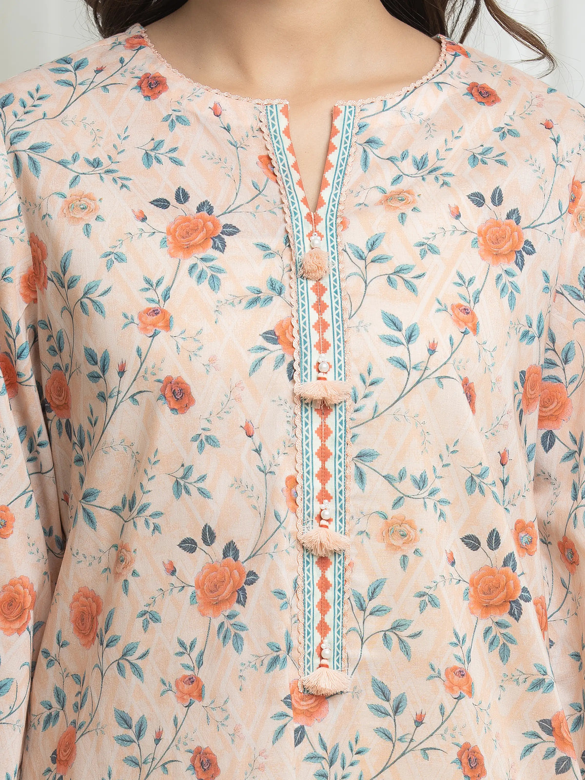 Edenrobe Allure Peach Lawn 3-Piece Suit | EWU6A1-36706-3P