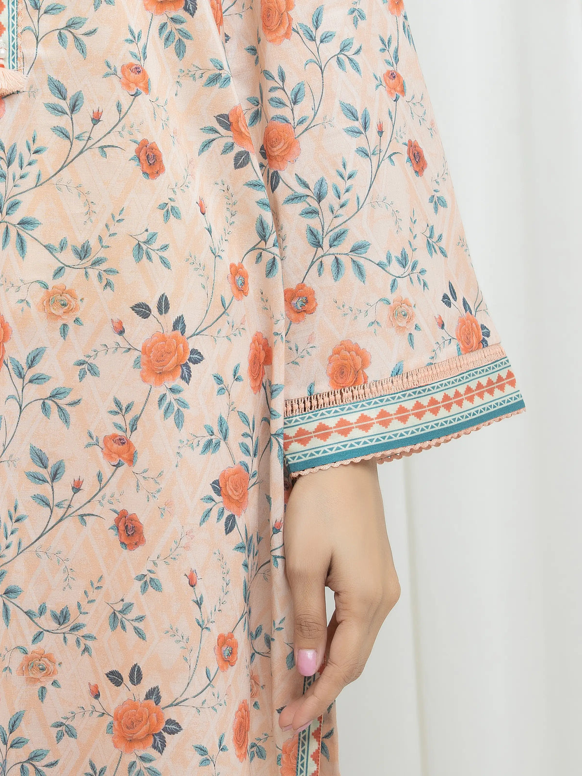 Edenrobe Allure Peach Lawn 3-Piece Suit | EWU6A1-36706-3P
