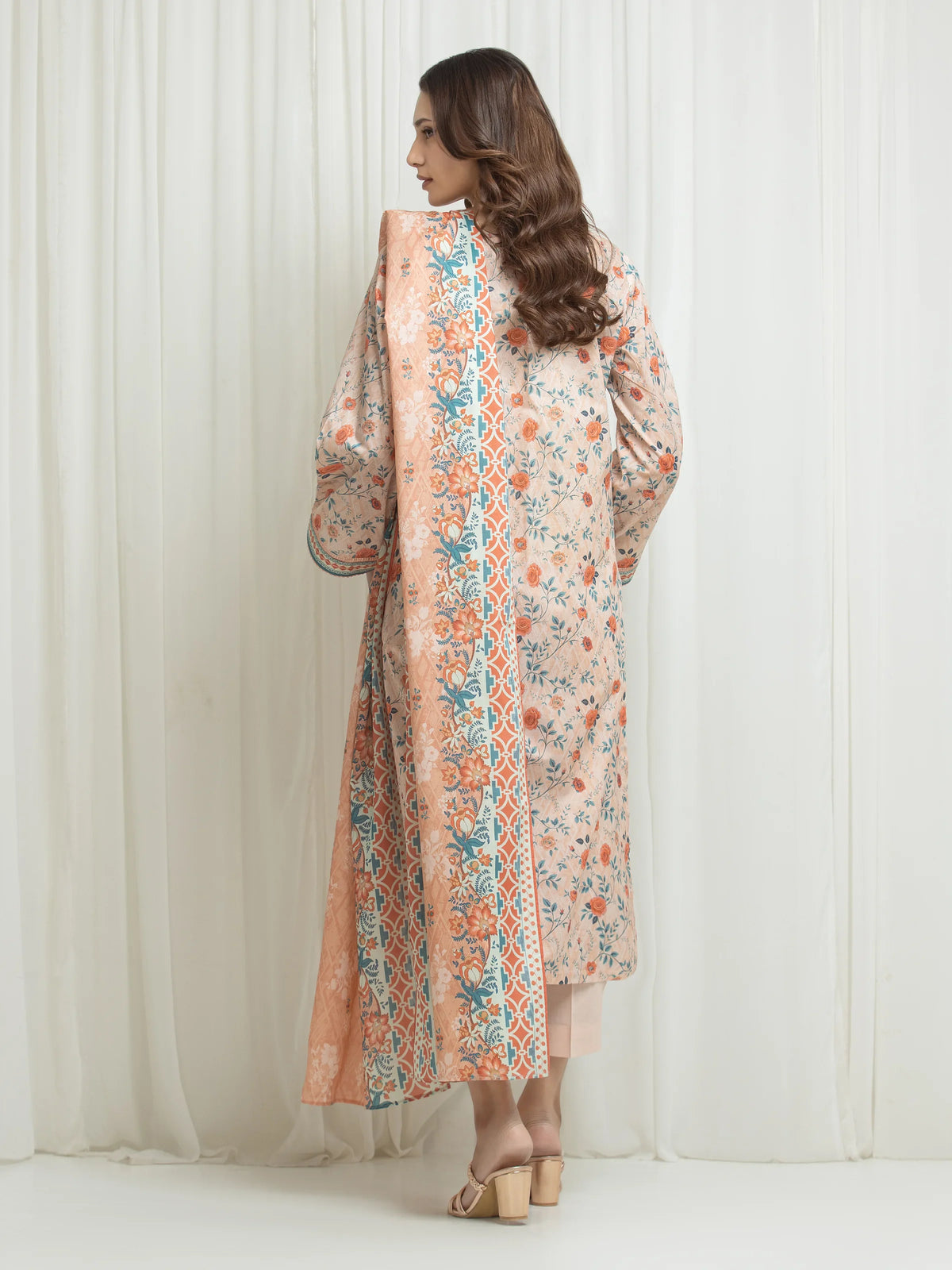Edenrobe Allure Peach Lawn 3-Piece Suit | EWU6A1-36706-3P