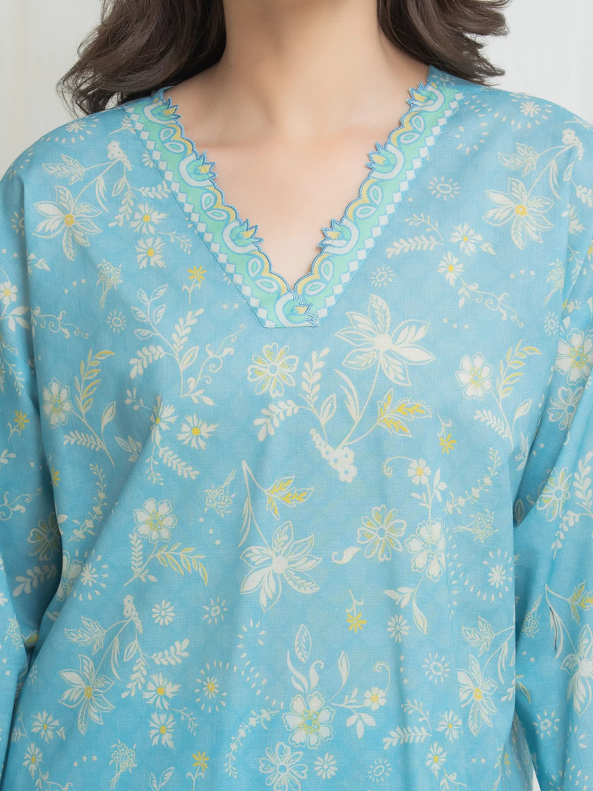 Edenrobe Allure Turquoise Lawn 3-Piece Suit | EWU6A1-36715-3P