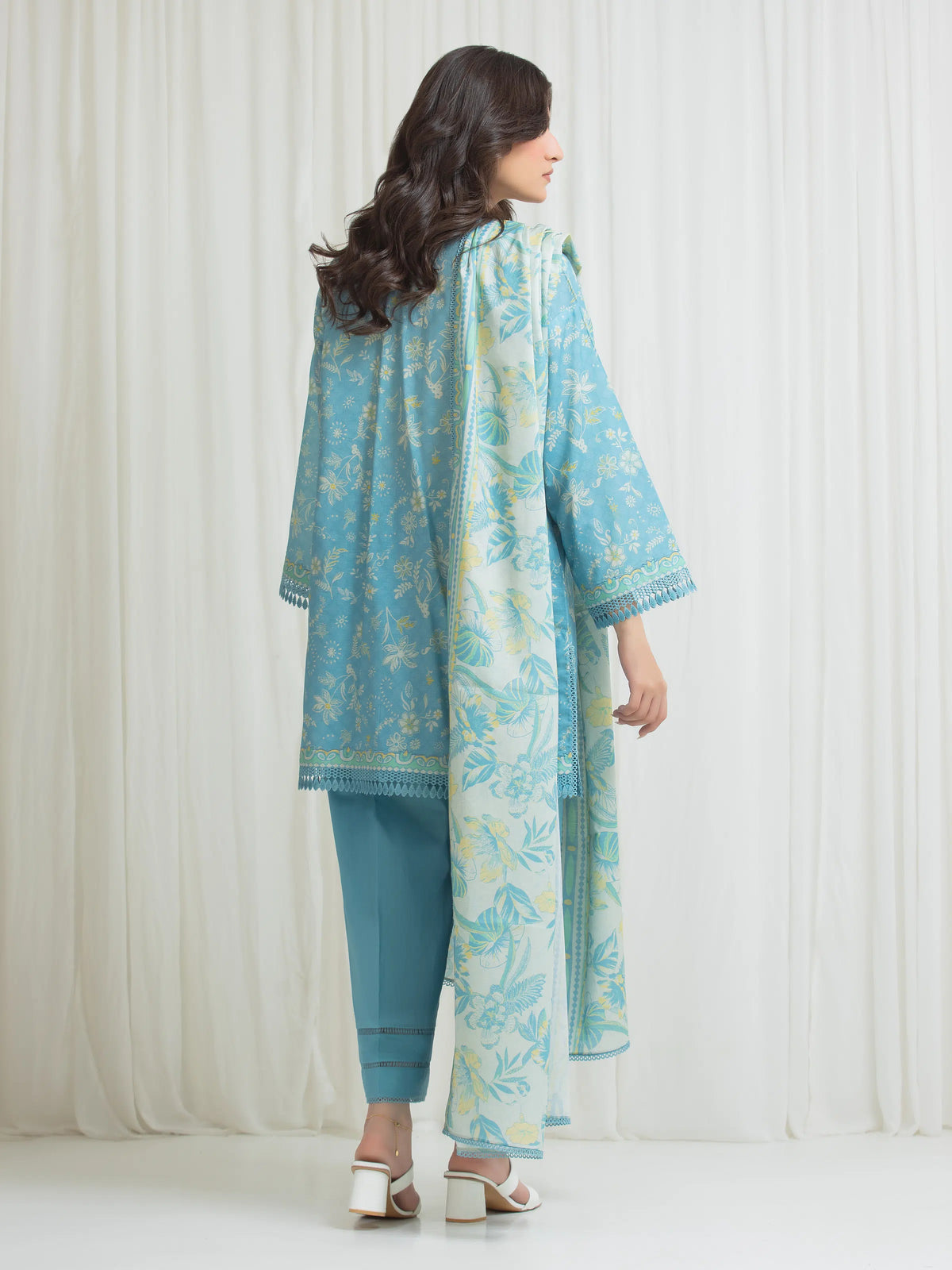 Edenrobe Allure Turquoise Lawn 3-Piece Suit | EWU6A1-36715-3P