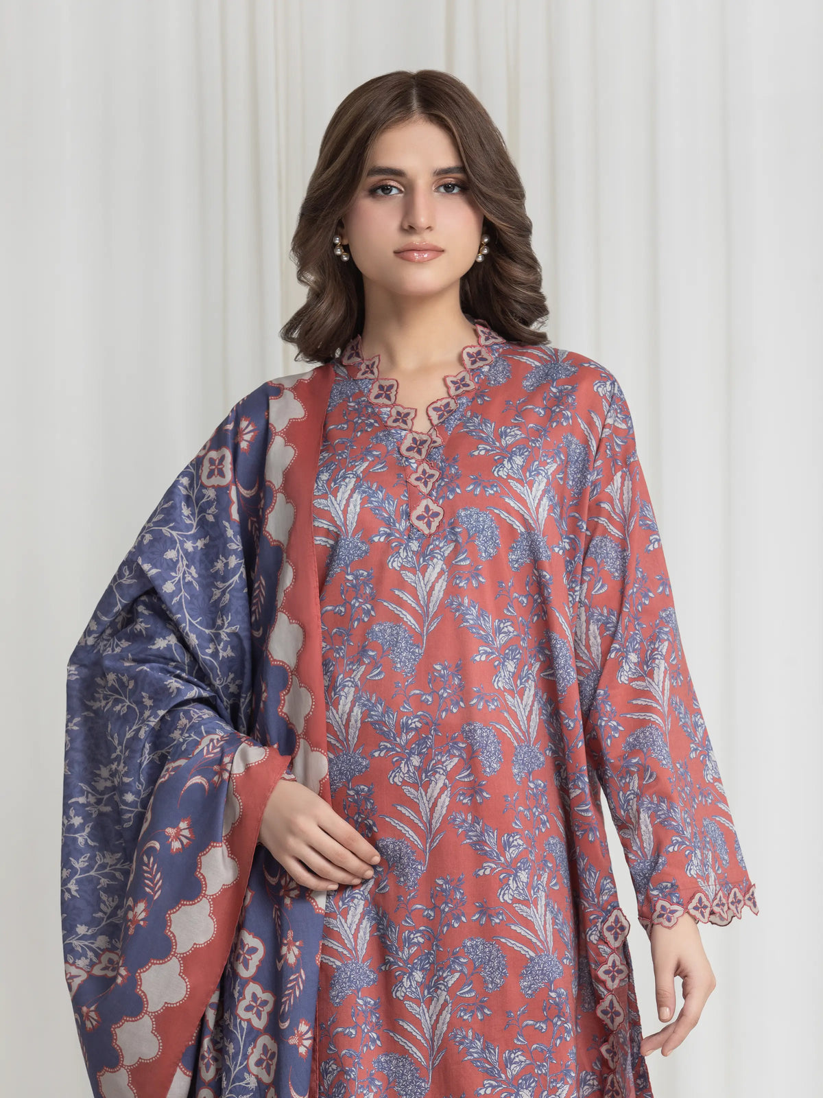 Edenrobe Allure Coral Lawn 3-Piece Suit | EWU6A1-36730-3P
