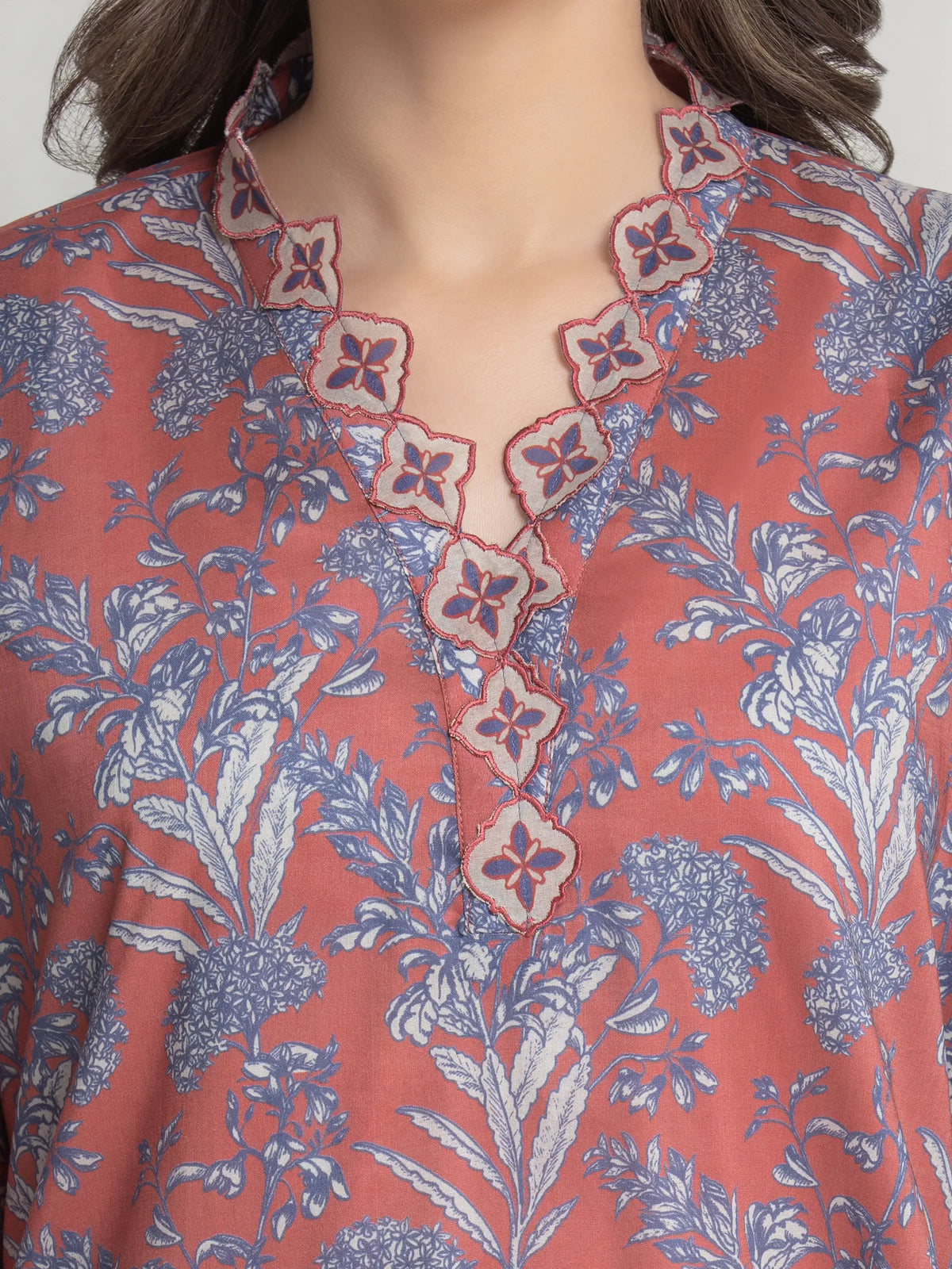 Edenrobe Allure Coral Lawn 3-Piece Suit | EWU6A1-36730-3P