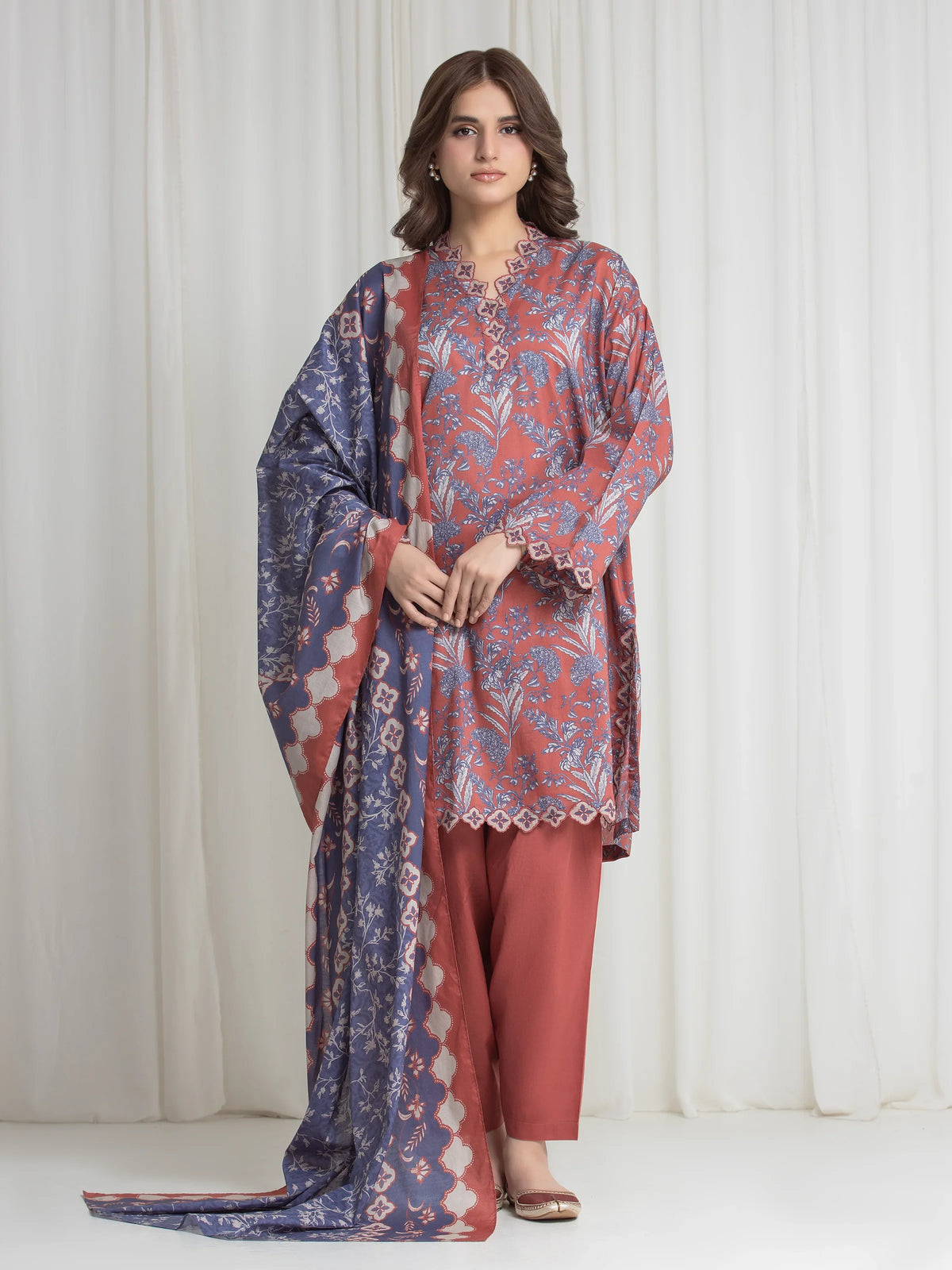 Edenrobe Allure Coral Lawn 3-Piece Suit | EWU6A1-36730-3P