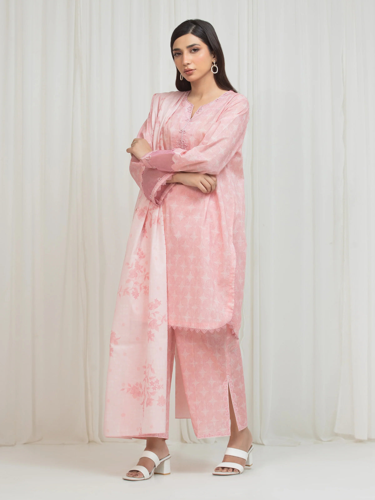 Edenrobe Allure Pink Lawn 3-Piece Suit | EWU6A1-36759-3P