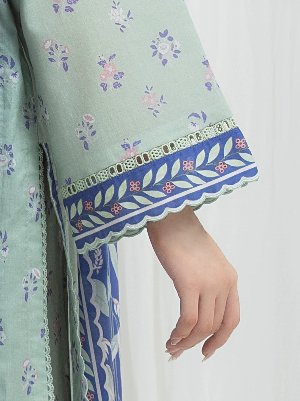 Edenrobe Allure Green Lawn 3-Piece Suit | EWU6A1-36765-3P