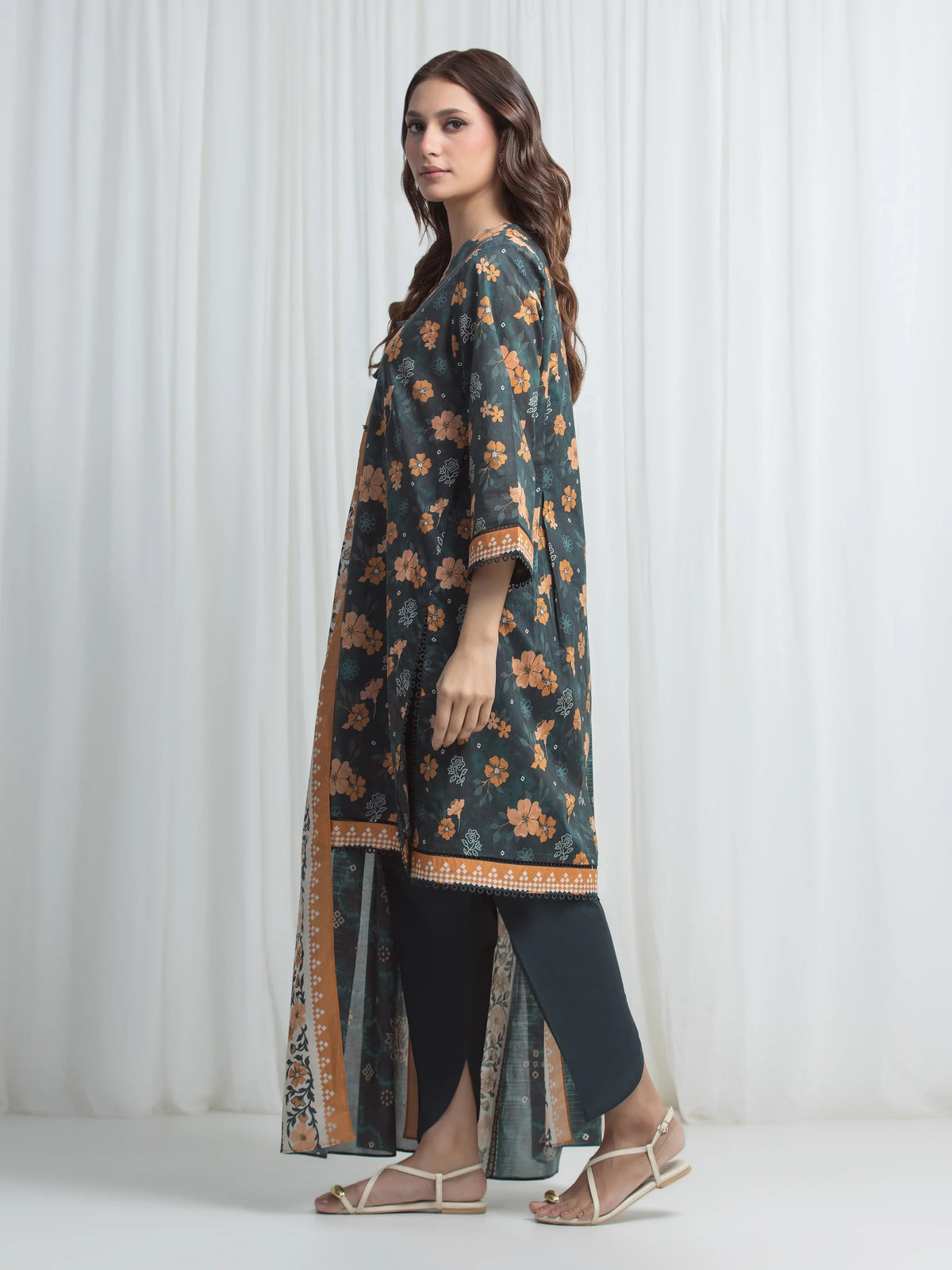 Edenrobe Allure Green Lawn 3-Piece Suit | EWU6A1-36858-3P