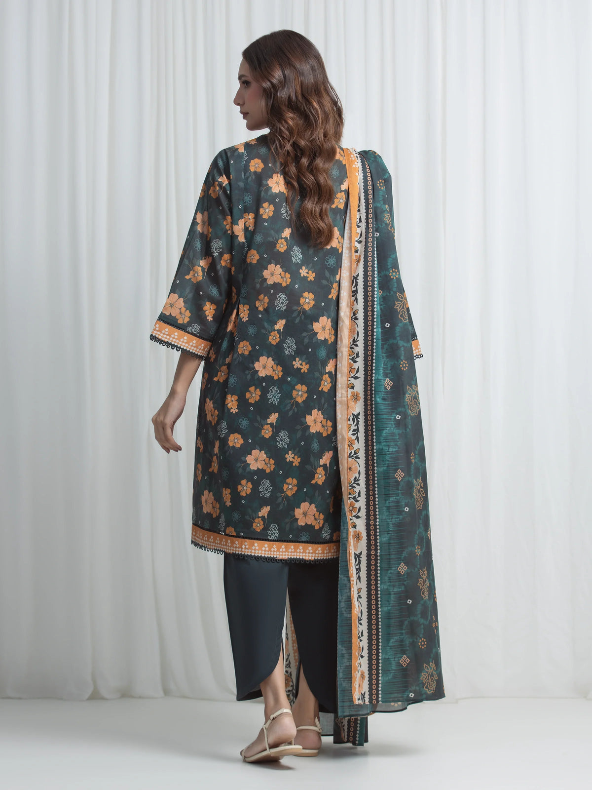 Edenrobe Allure Green Lawn 3-Piece Suit | EWU6A1-36858-3P