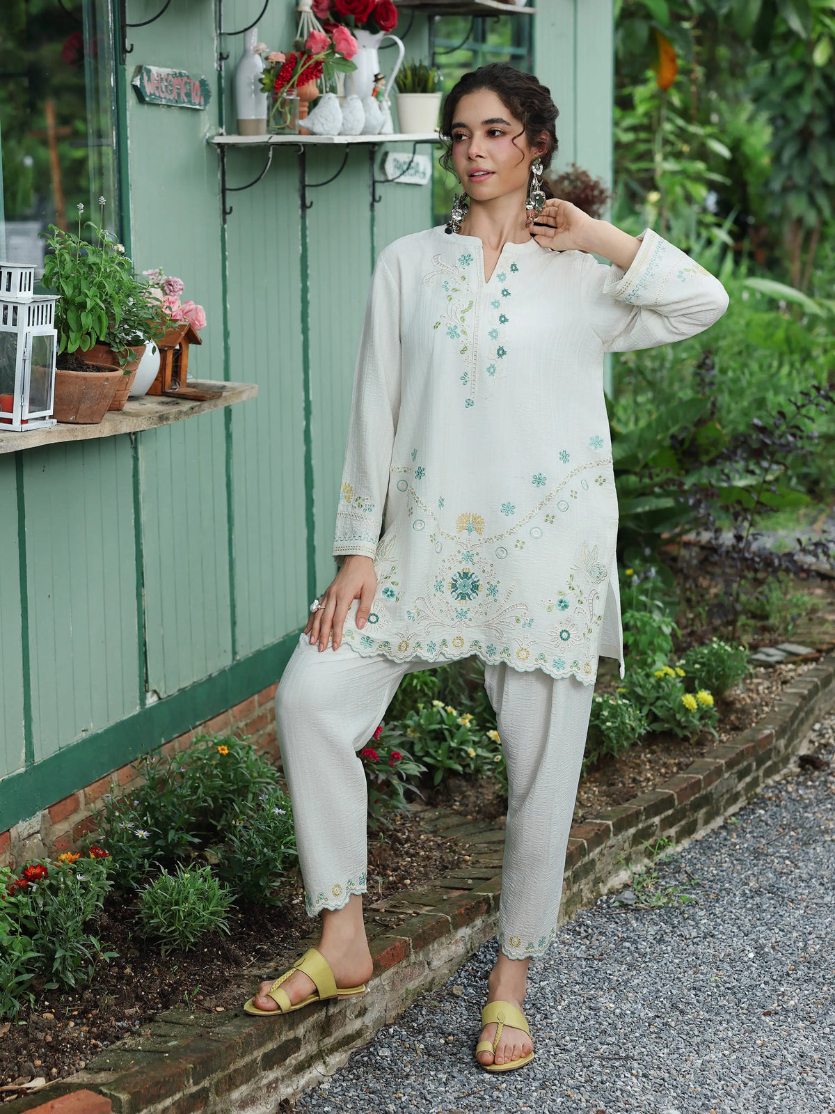 Edenrobe Vyla White Embroidered 2-Piece Pret | EWTKED6-86182ST