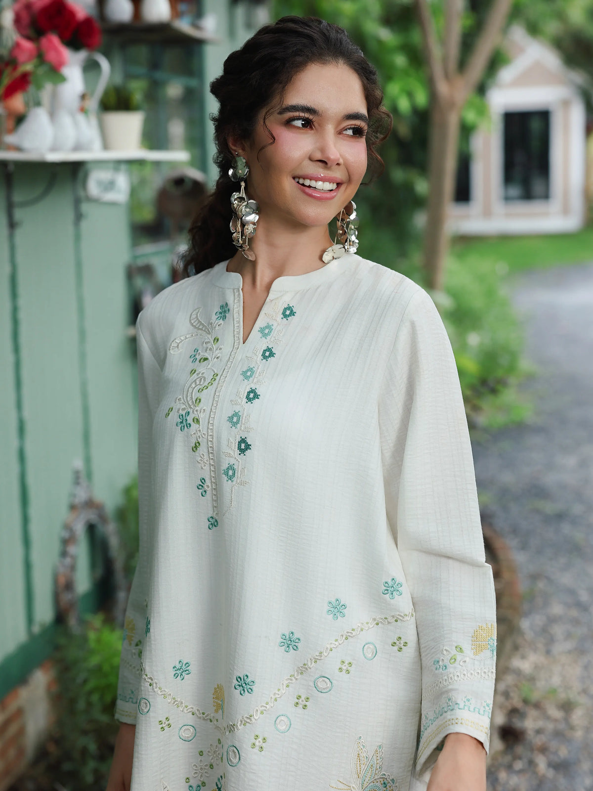 Edenrobe Vyla White Embroidered 2-Piece Pret | EWTKED6-86182ST