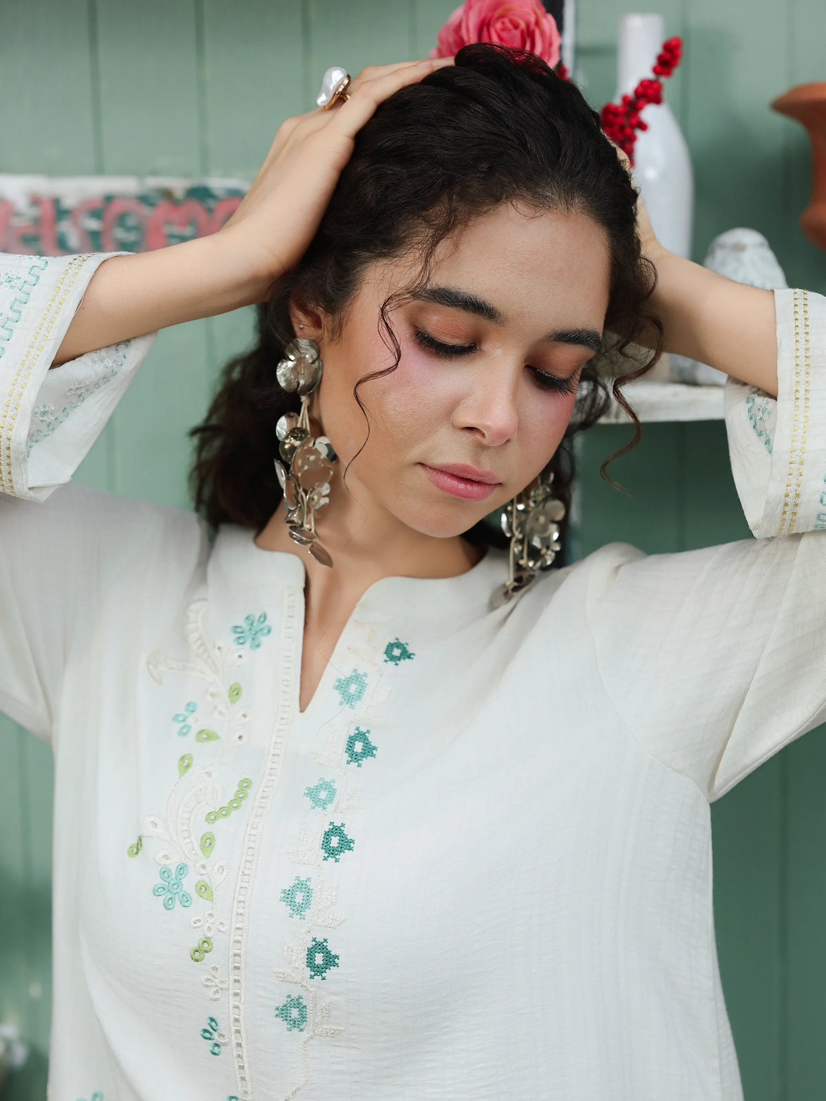 Edenrobe Vyla White Embroidered 2-Piece Pret | EWTKED6-86182ST