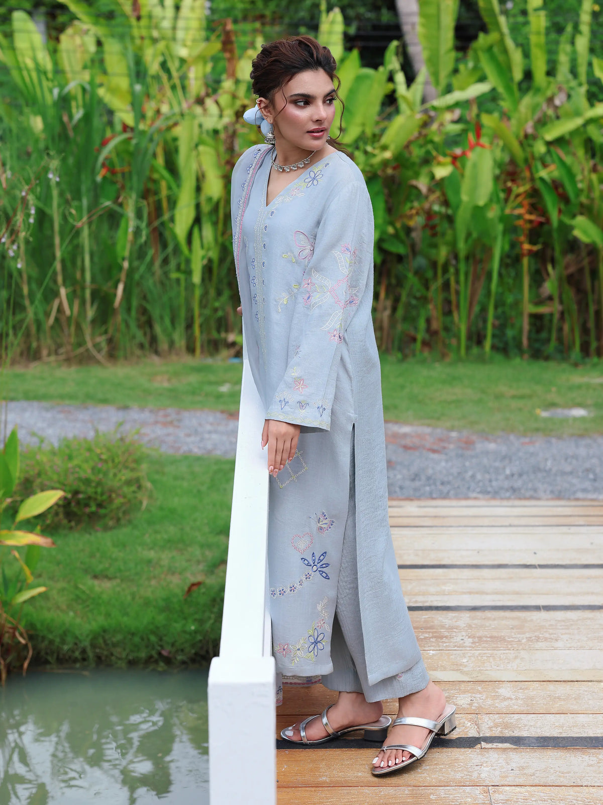 Edenrobe Vyla Blue Embroidered 3-Piece Pret | EWTKED6-86213-3P