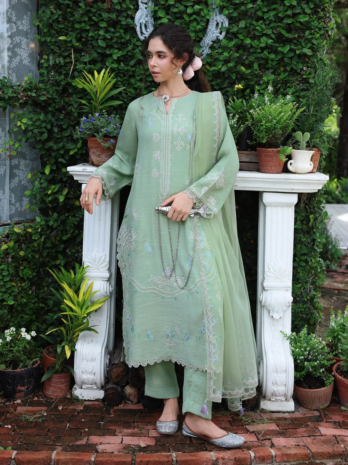 Edenrobe Vyla Green Embroidered 3-Piece Pret | EWTKED6-86214-3P