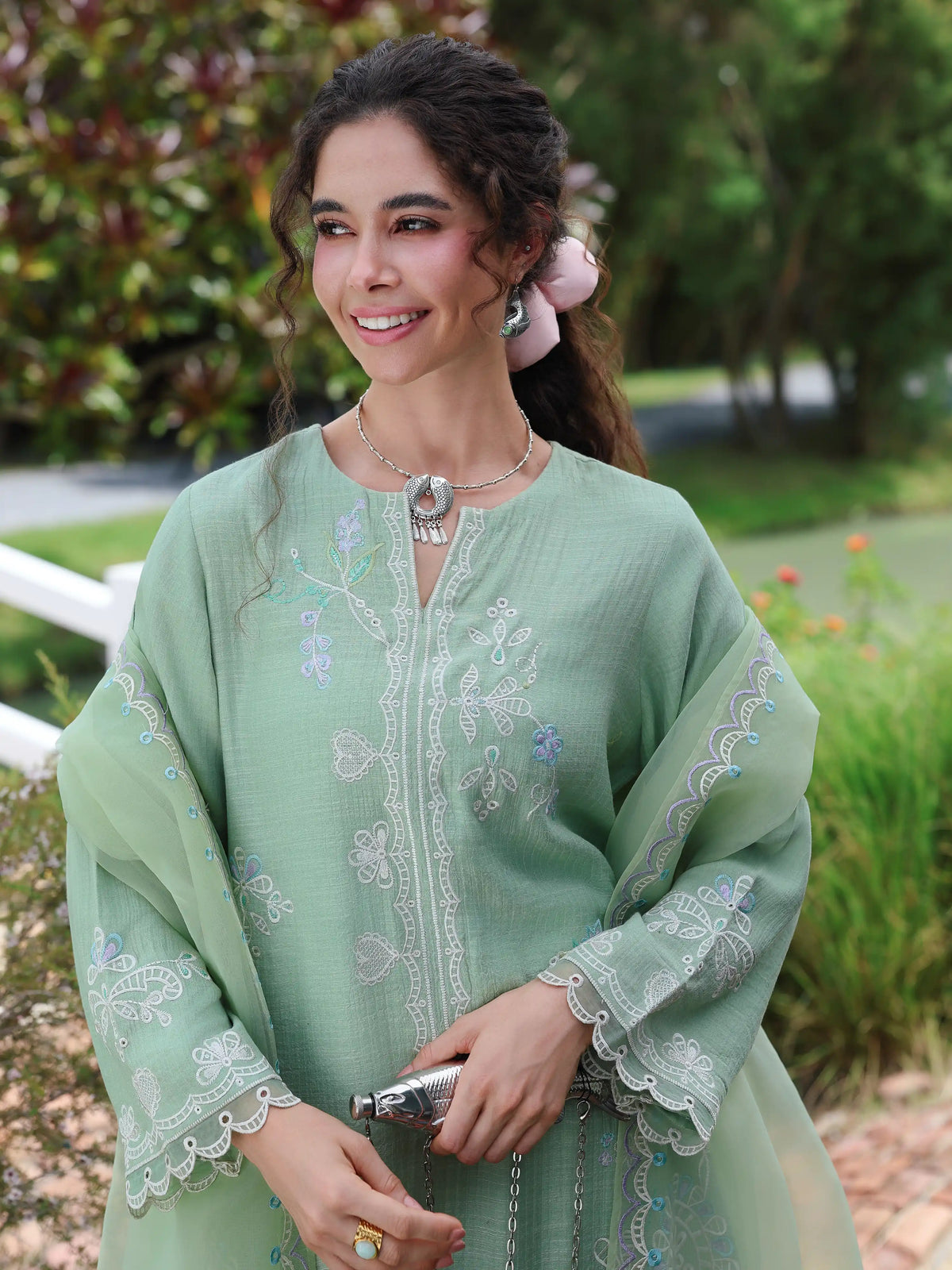 Edenrobe Vyla Green Embroidered 3-Piece Pret | EWTKED6-86214-3P