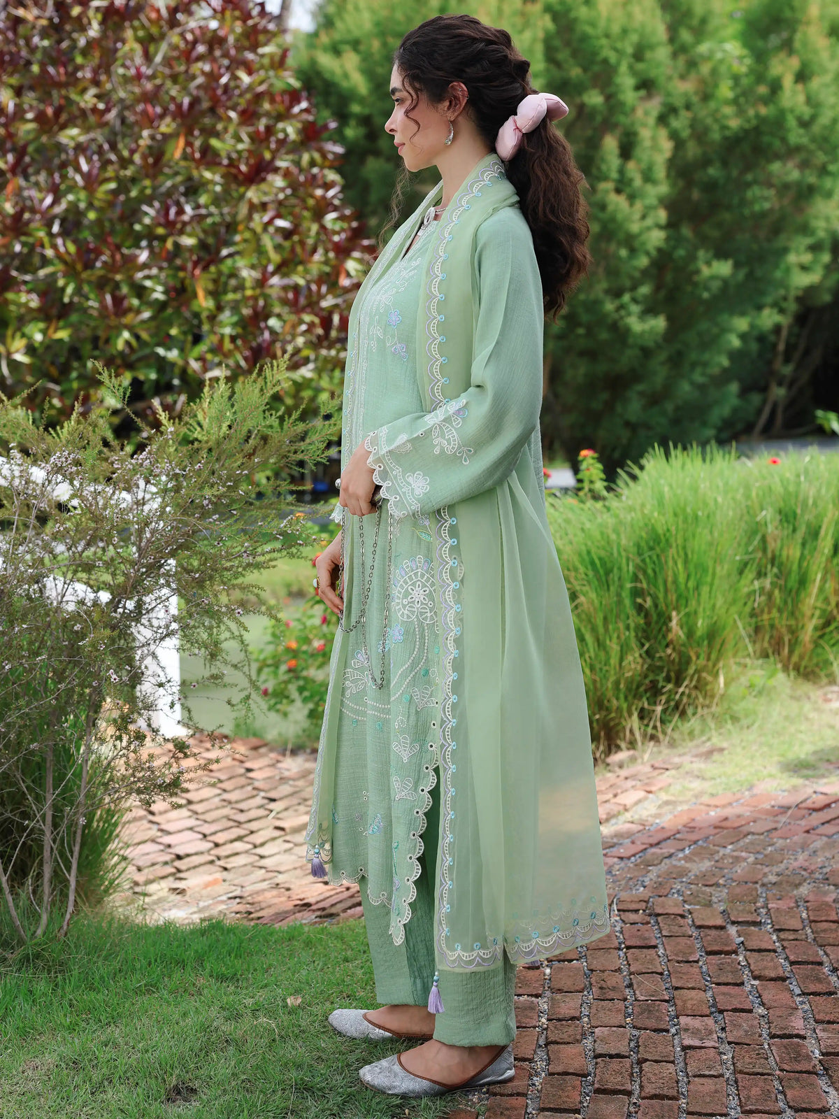 Edenrobe Vyla Green Embroidered 3-Piece Pret | EWTKED6-86214-3P