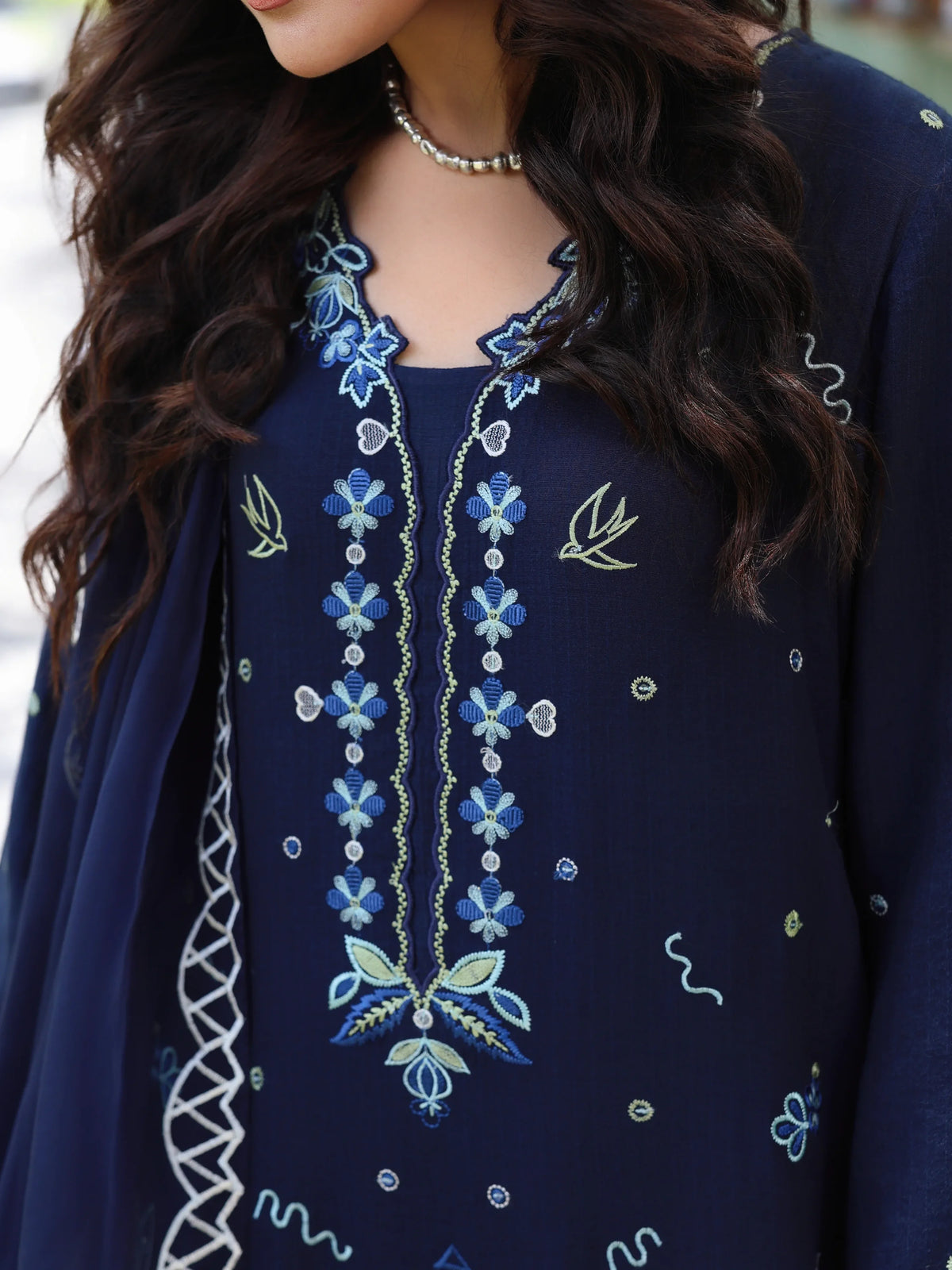 Edenrobe Vyla Navy Embroidered 3-Piece Pret | EWTKED6-86216-3P