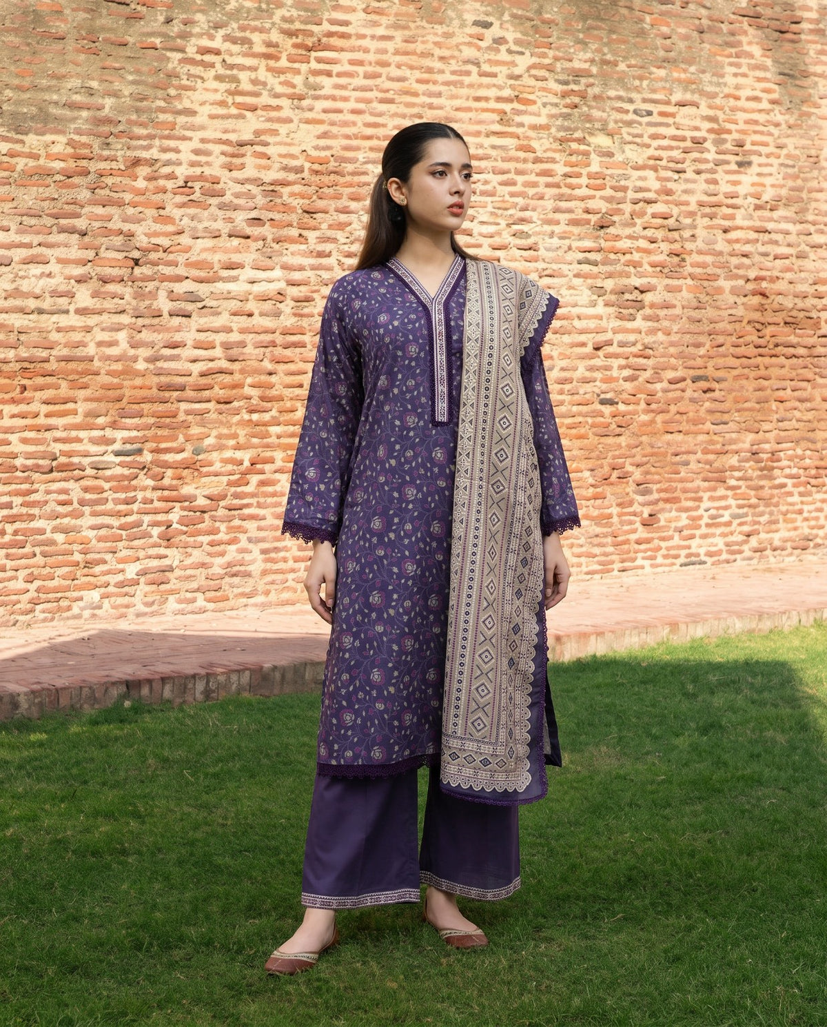 Bin Saeed Purple Printed 3-Piece Suit | 24177