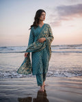 Bin Saeed Teal Printed 3-Piece Suit | 24440