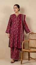 Bin Saeed Burgundy Printed 3-Piece Suit | 24441