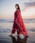 Bin Saeed Crimson Red Printed 3-Piece Suit | 24490
