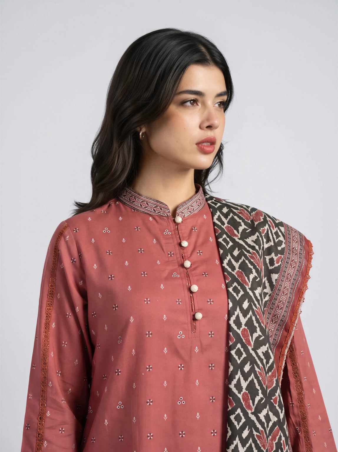 Bin Saeed Rust Printed 3-Piece Suit | 24505