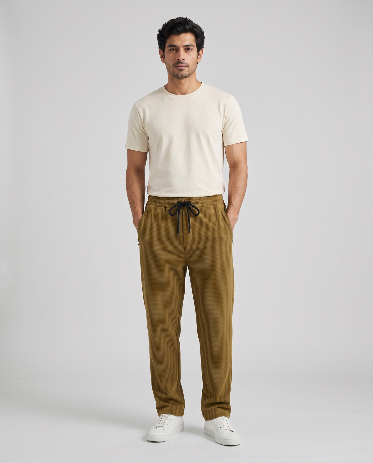 Imported Stretch Corduroy Trousers — Olive Bronze