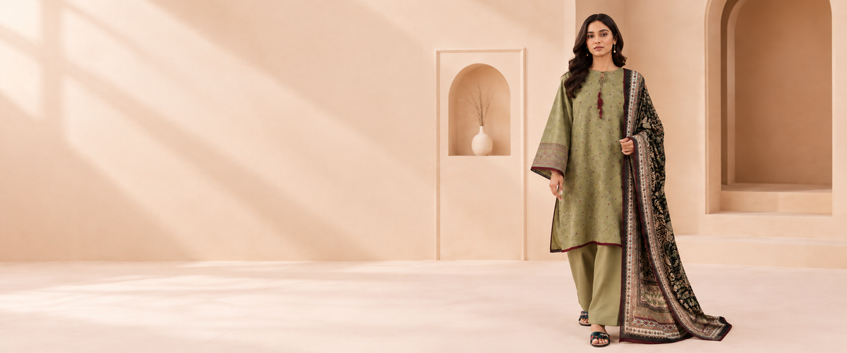 Sapphire Olive Embroidered Linen 3-Piece Suit | CL11-106